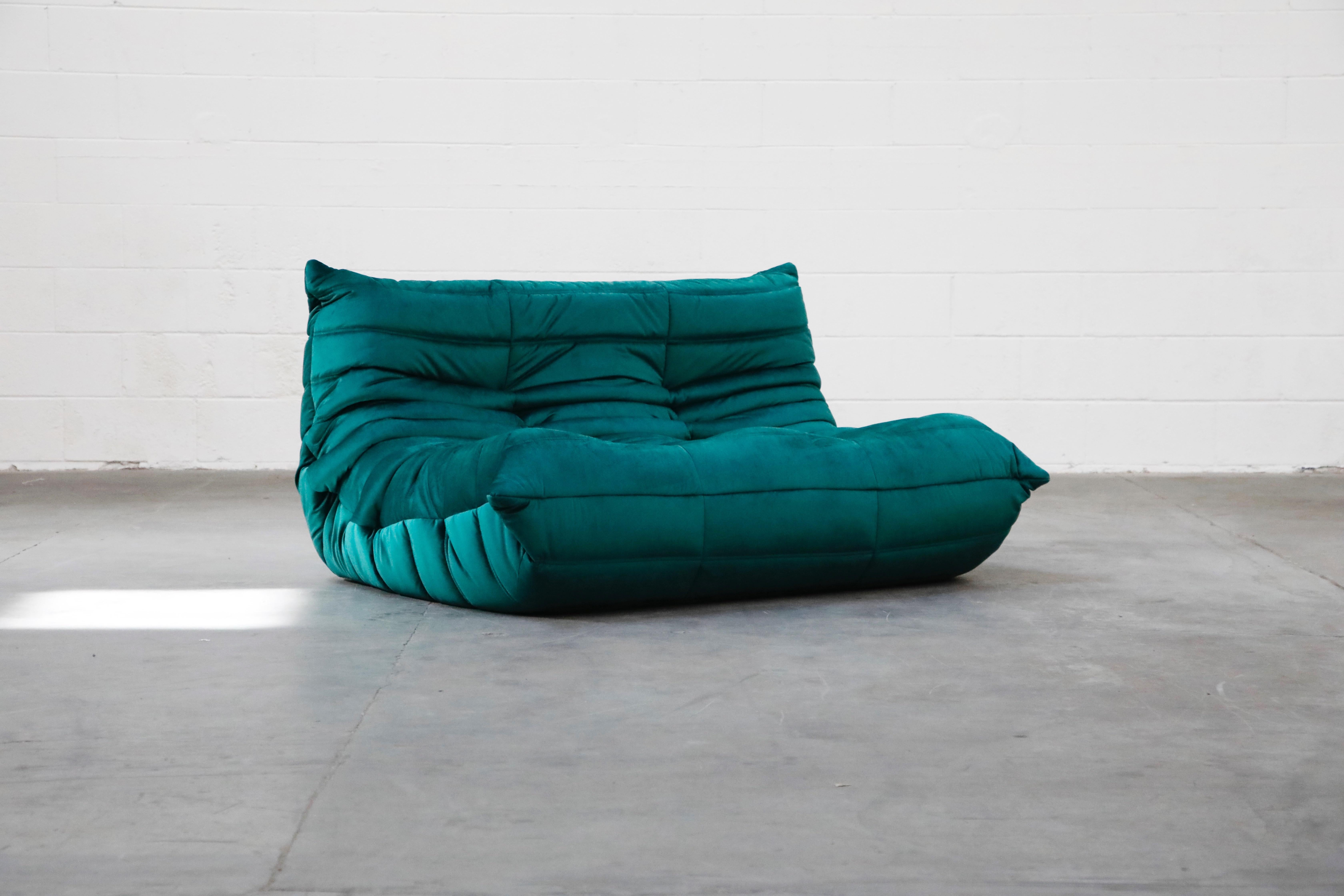 Togo Five-Piece Set by Michel Ducaroy for Ligne Roset in Emerald Green Velvet 3