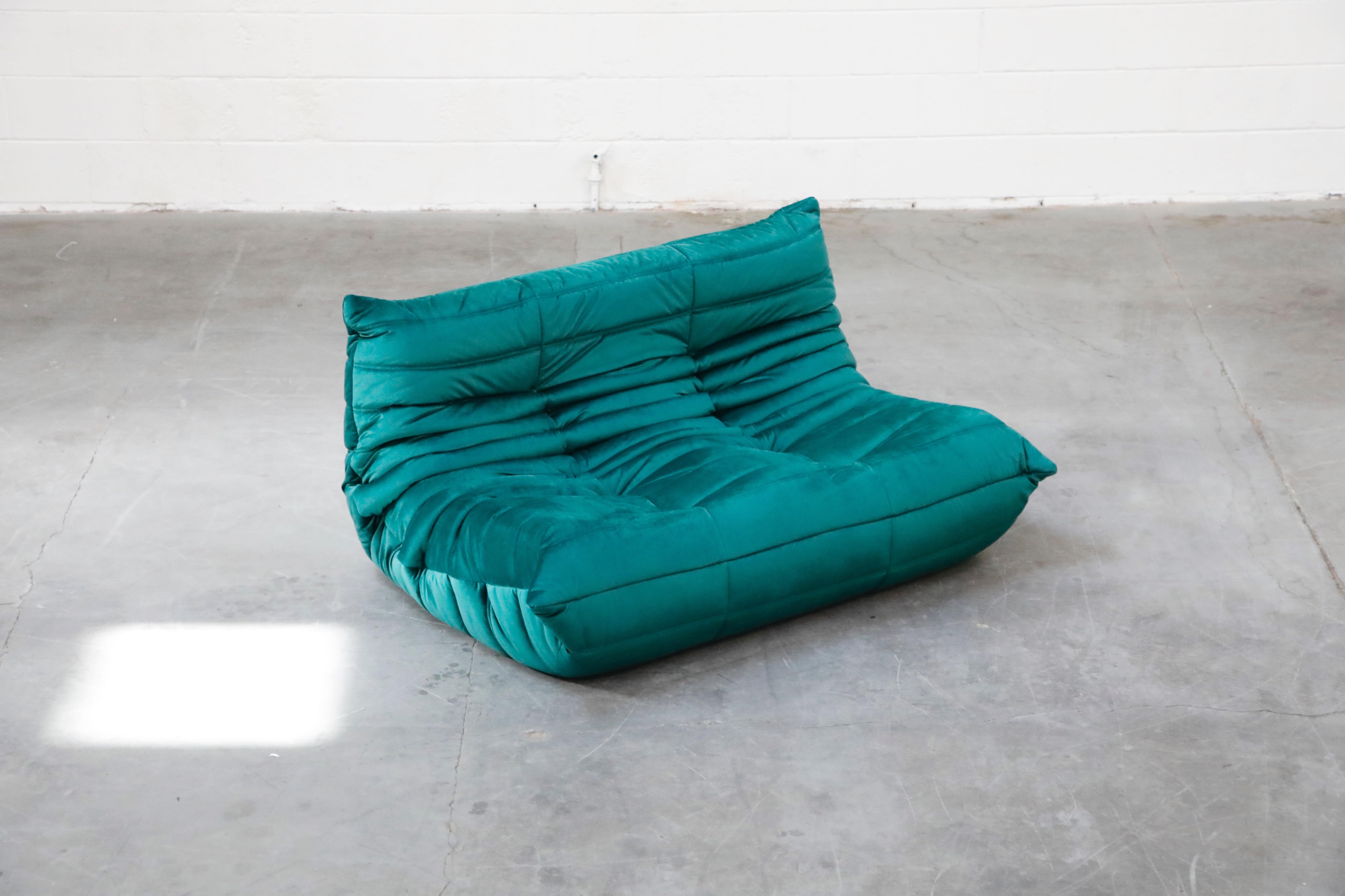 Togo Five-Piece Set by Michel Ducaroy for Ligne Roset in Emerald Green Velvet 4
