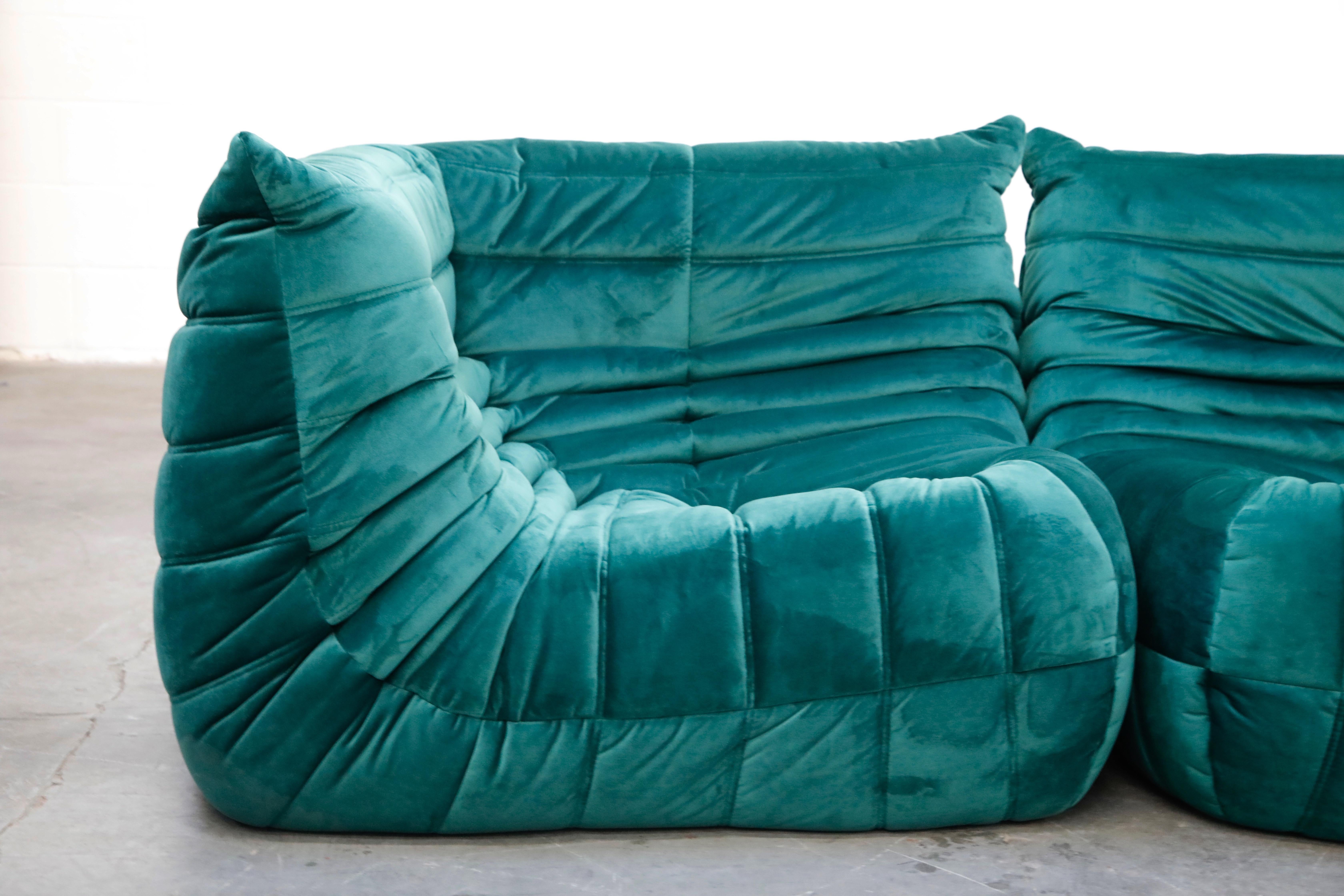Togo Five-Piece Set by Michel Ducaroy for Ligne Roset in Emerald Green Velvet 5