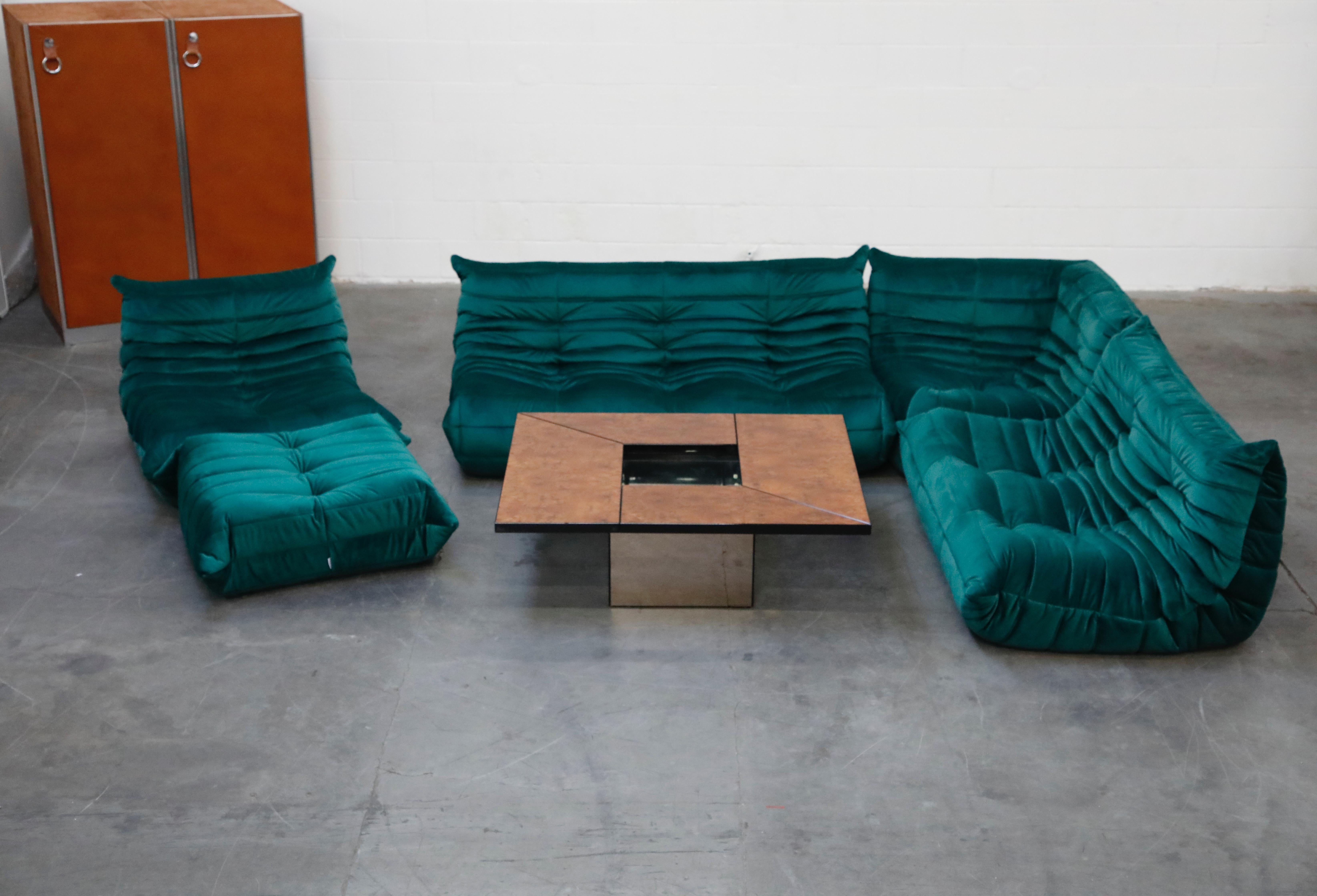 Togo Five-Piece Set by Michel Ducaroy for Ligne Roset in Emerald Green Velvet 9