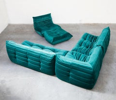 Togo Five-Piece Set by Michel Ducaroy for Ligne Roset in Emerald Green Velvet