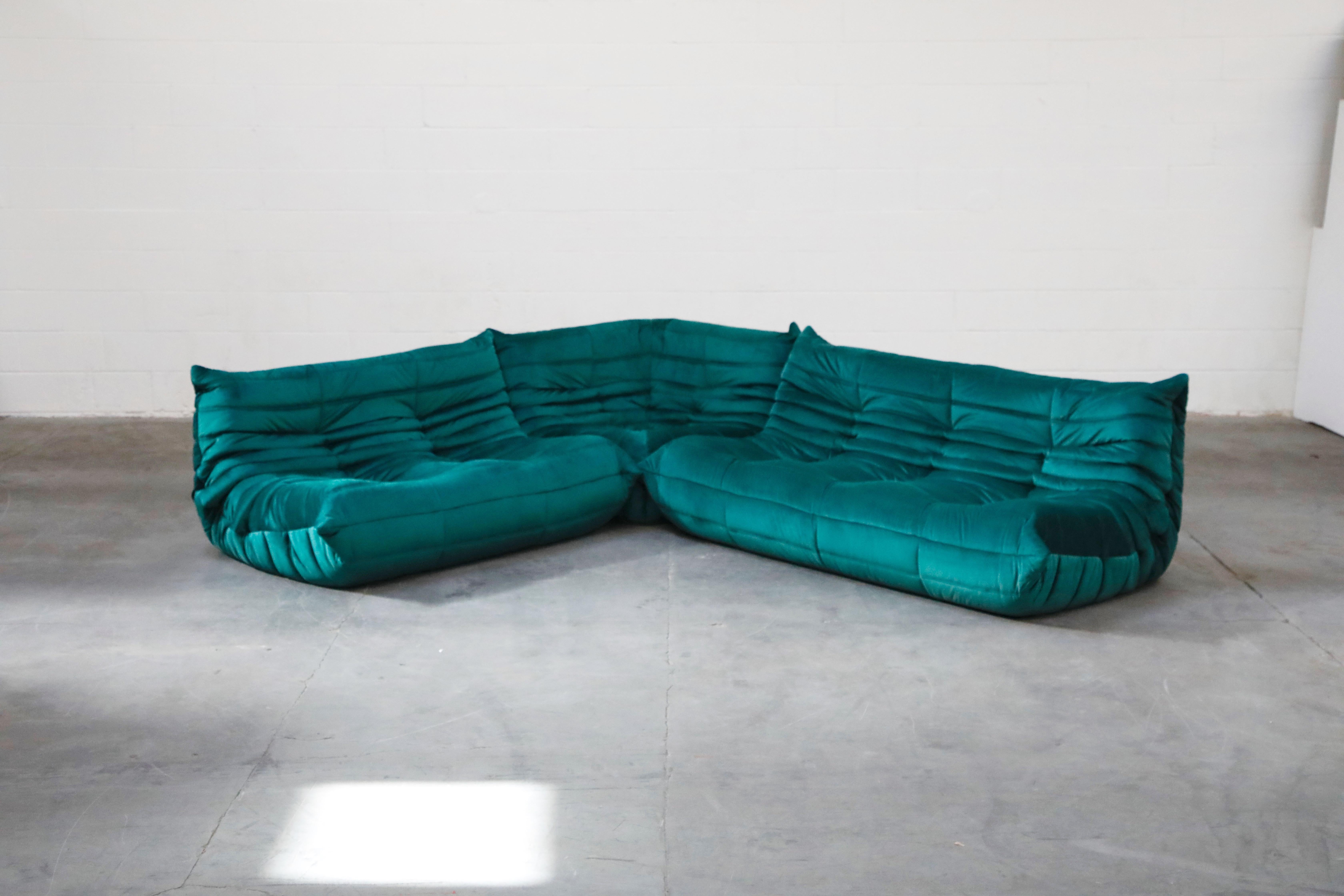 Modern Togo Five-Piece Set by Michel Ducaroy for Ligne Roset in Emerald Green Velvet