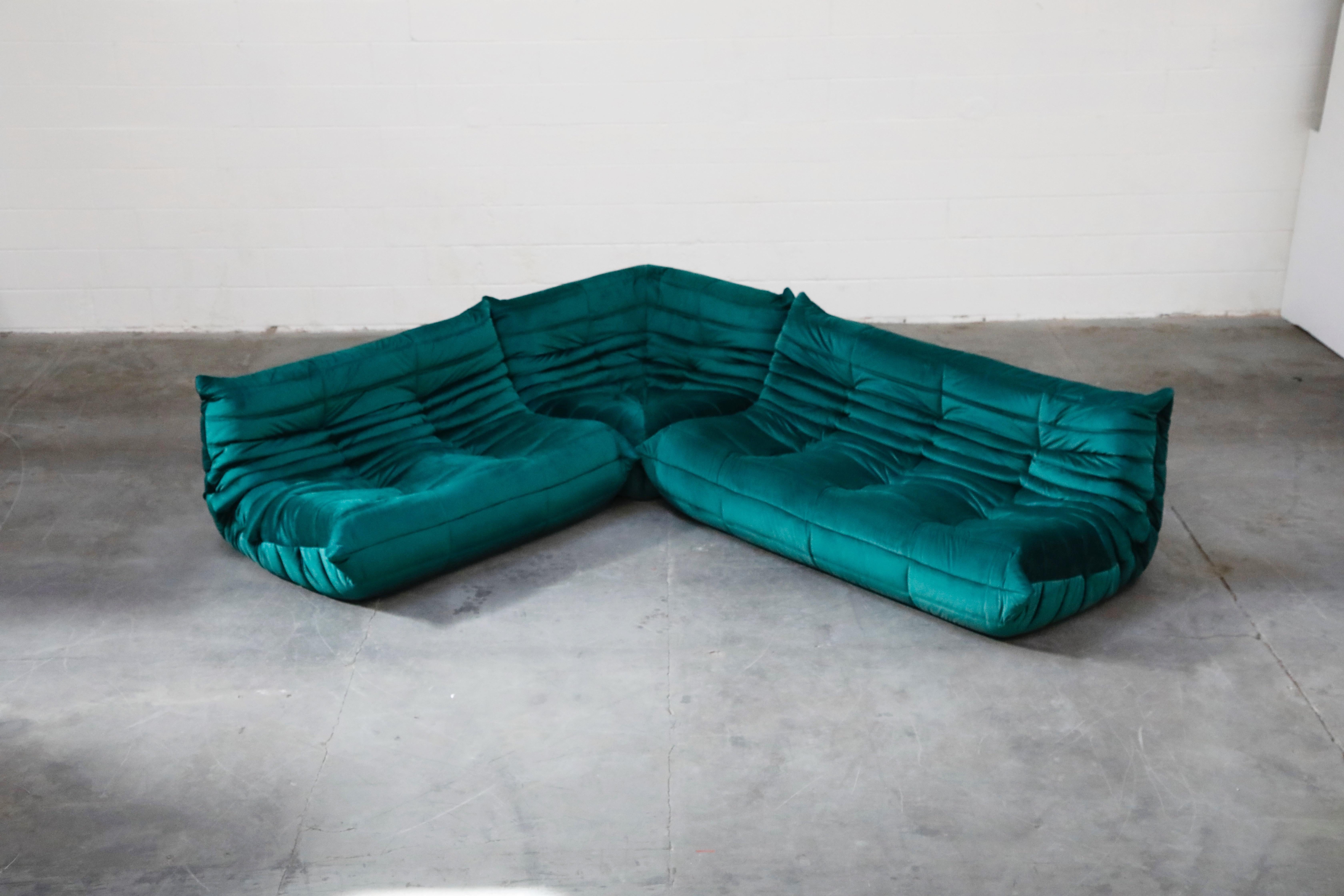 French Togo Five-Piece Set by Michel Ducaroy for Ligne Roset in Emerald Green Velvet