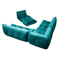 Retro Togo Five-Piece Set by Michel Ducaroy for Ligne Roset in Emerald Green Velvet