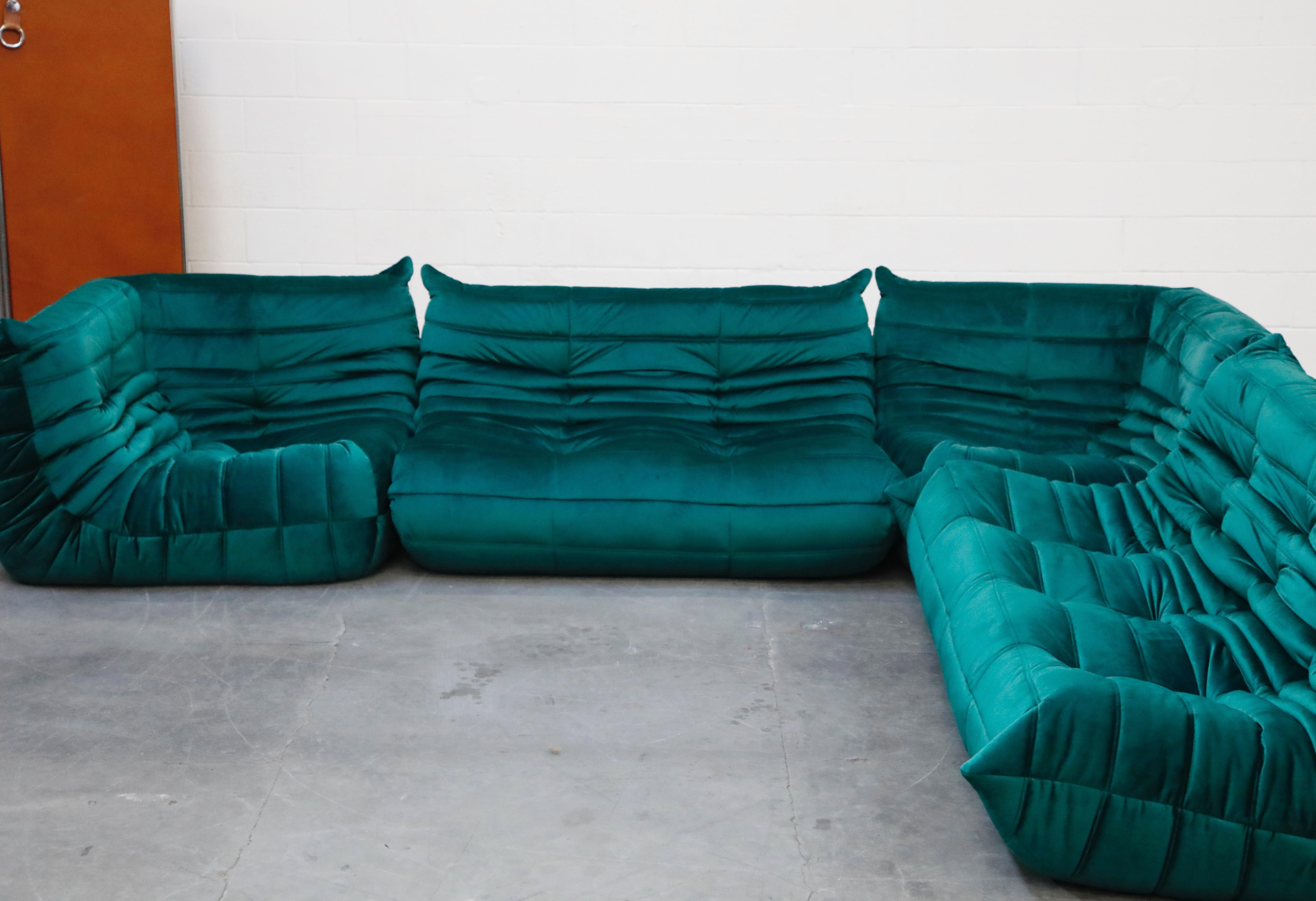 'Togo' Four-Piece Set by Michel Ducaroy for Ligne Roset in Emerald Green Velvet 8