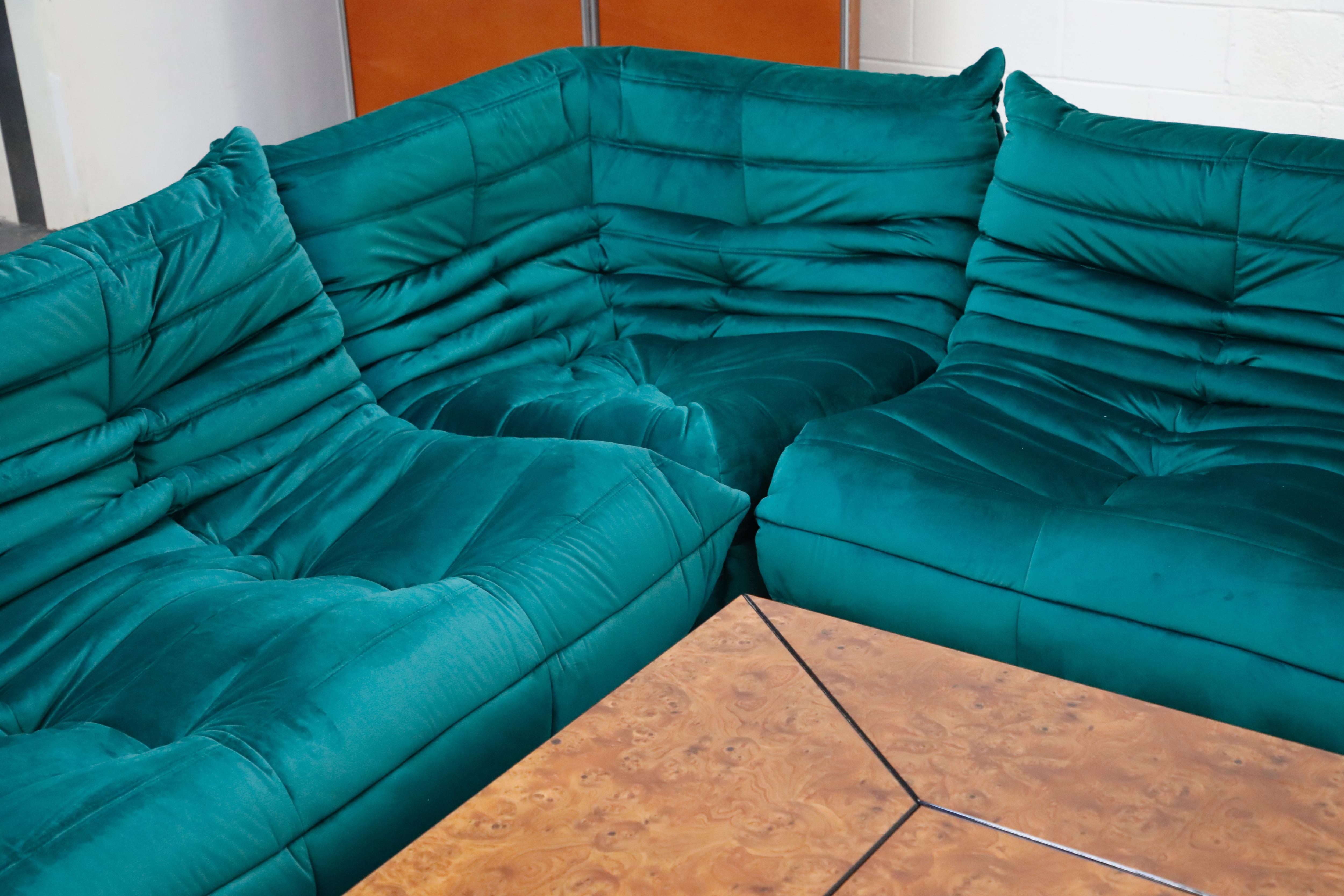 'Togo' Four-Piece Set by Michel Ducaroy for Ligne Roset in Emerald Green Velvet 10