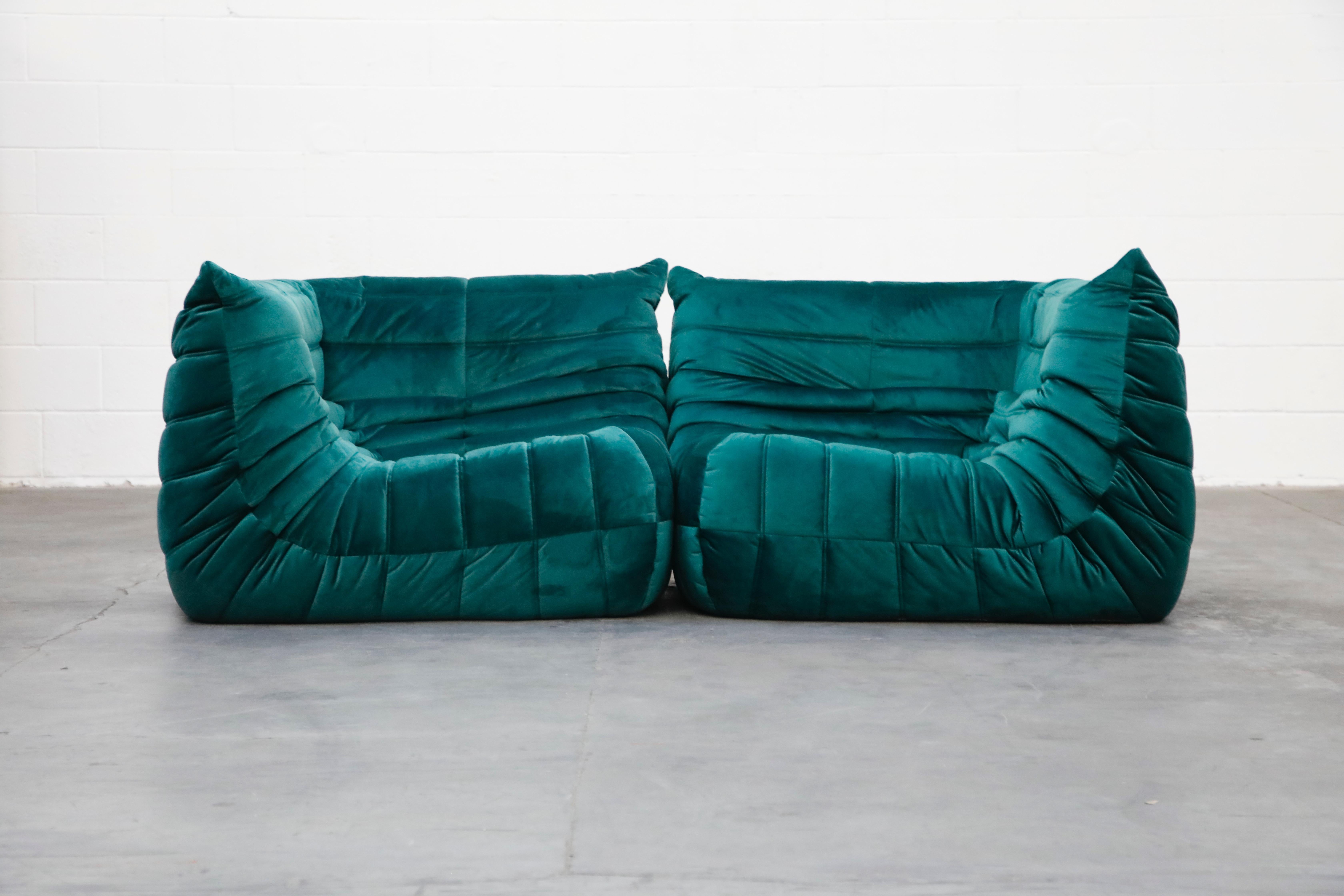 'Togo' Four-Piece Set by Michel Ducaroy for Ligne Roset in Emerald Green Velvet 3