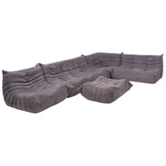 Used Togo Grey Fabric Sofa and Footstool by Michel Ducaroy for Ligne Roset, Set of 5