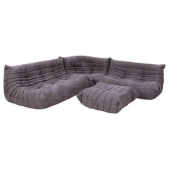 Togo Grey Modular Sofa and Footstool by Michel Ducaroy for Ligne Roset, Set of 4