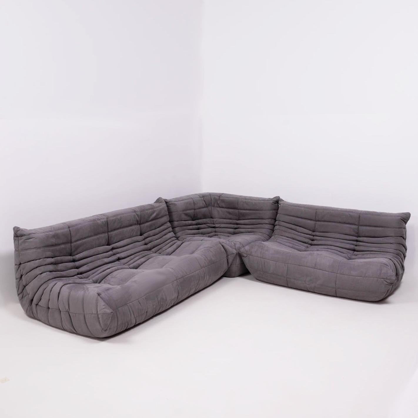 Togo Grey Modular Sofa and Footstool by Michel Ducaroy for Ligne Roset, Set of 5 8