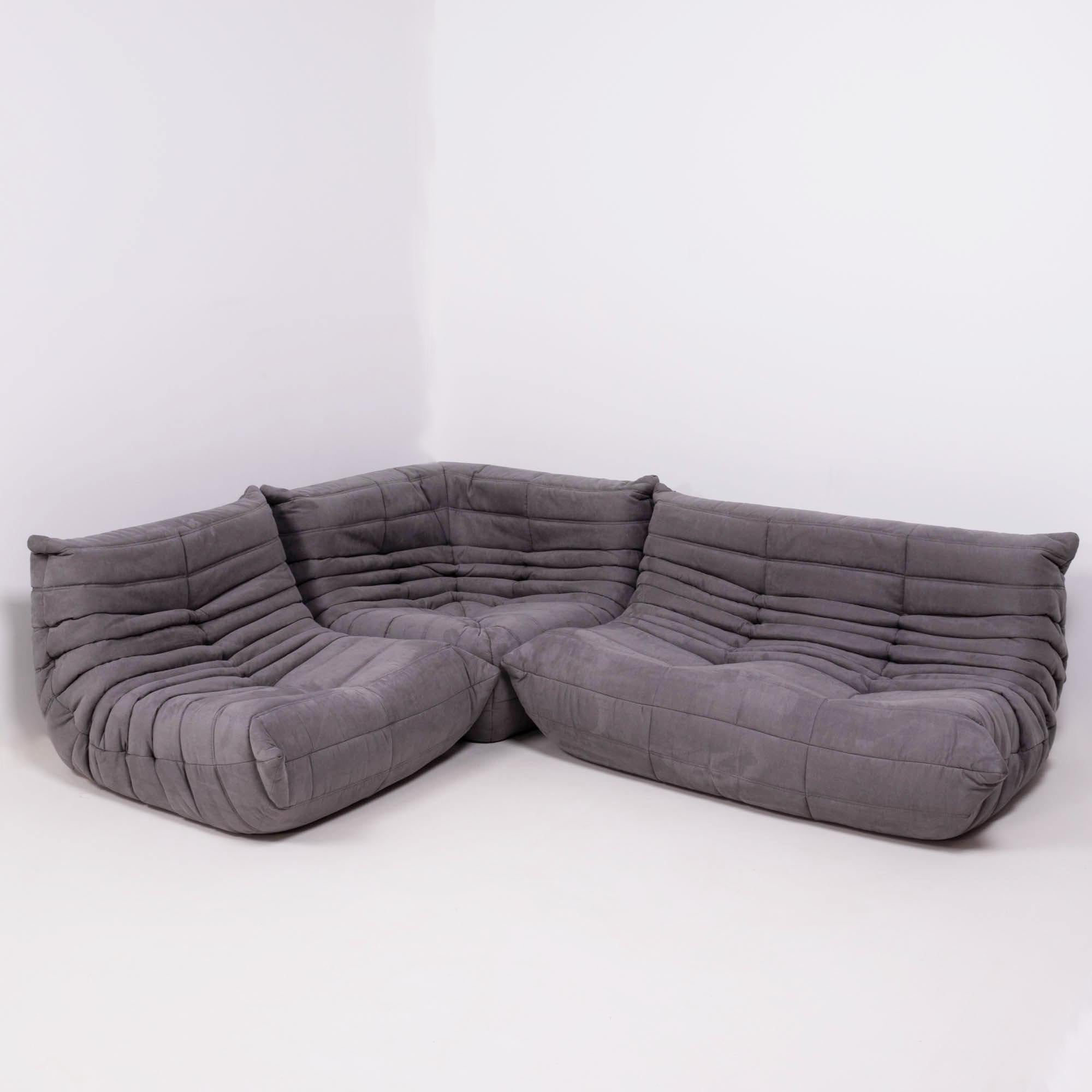 Togo Grey Modular Sofa and Footstool by Michel Ducaroy for Ligne Roset, Set of 5 9