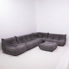 Ligne Roset Togo Grey Modular Sofa and Footstool by Michel Ducaroy, Set of Five