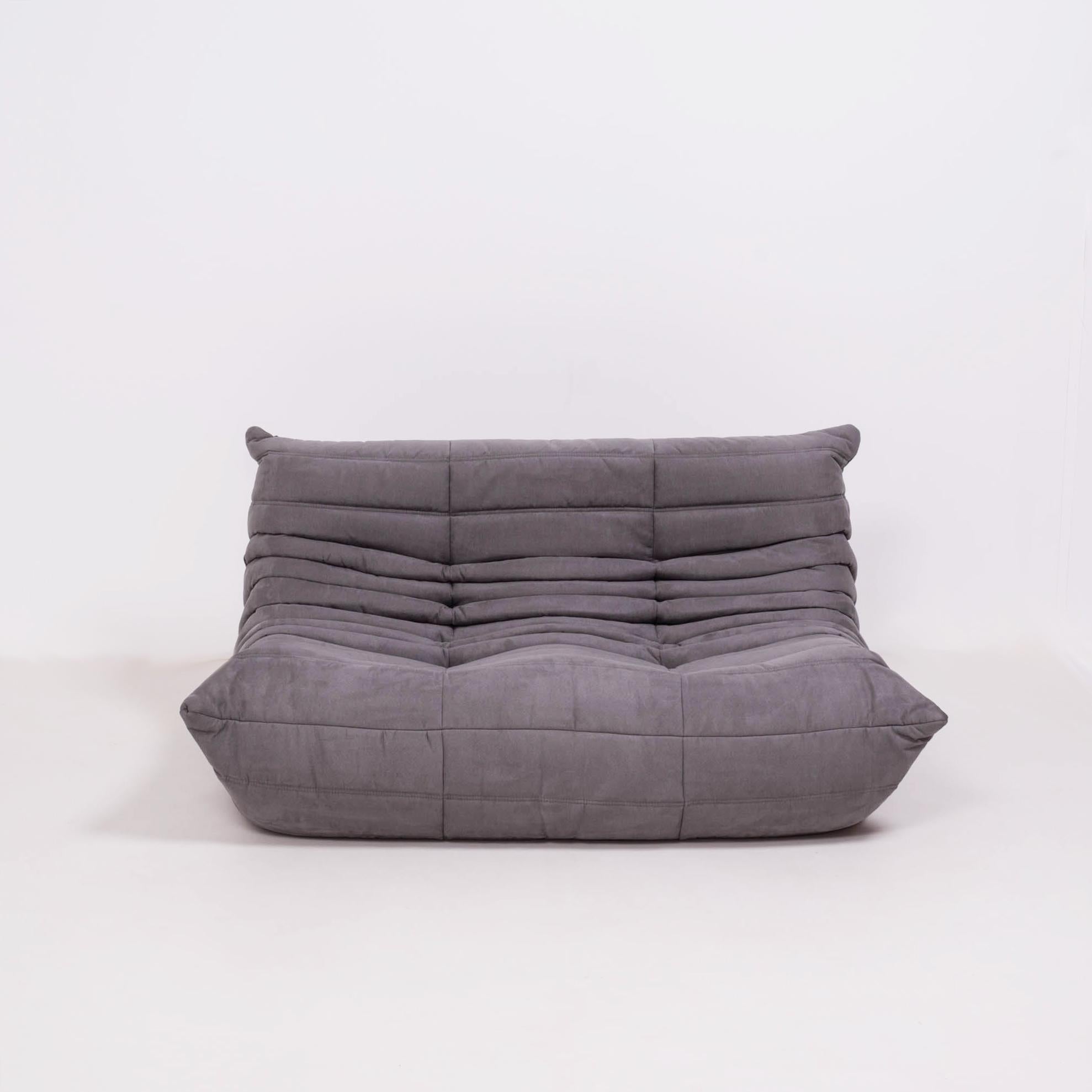 Late 20th Century Togo Grey Modular Sofa and Footstool by Michel Ducaroy for Ligne Roset, Set of 5