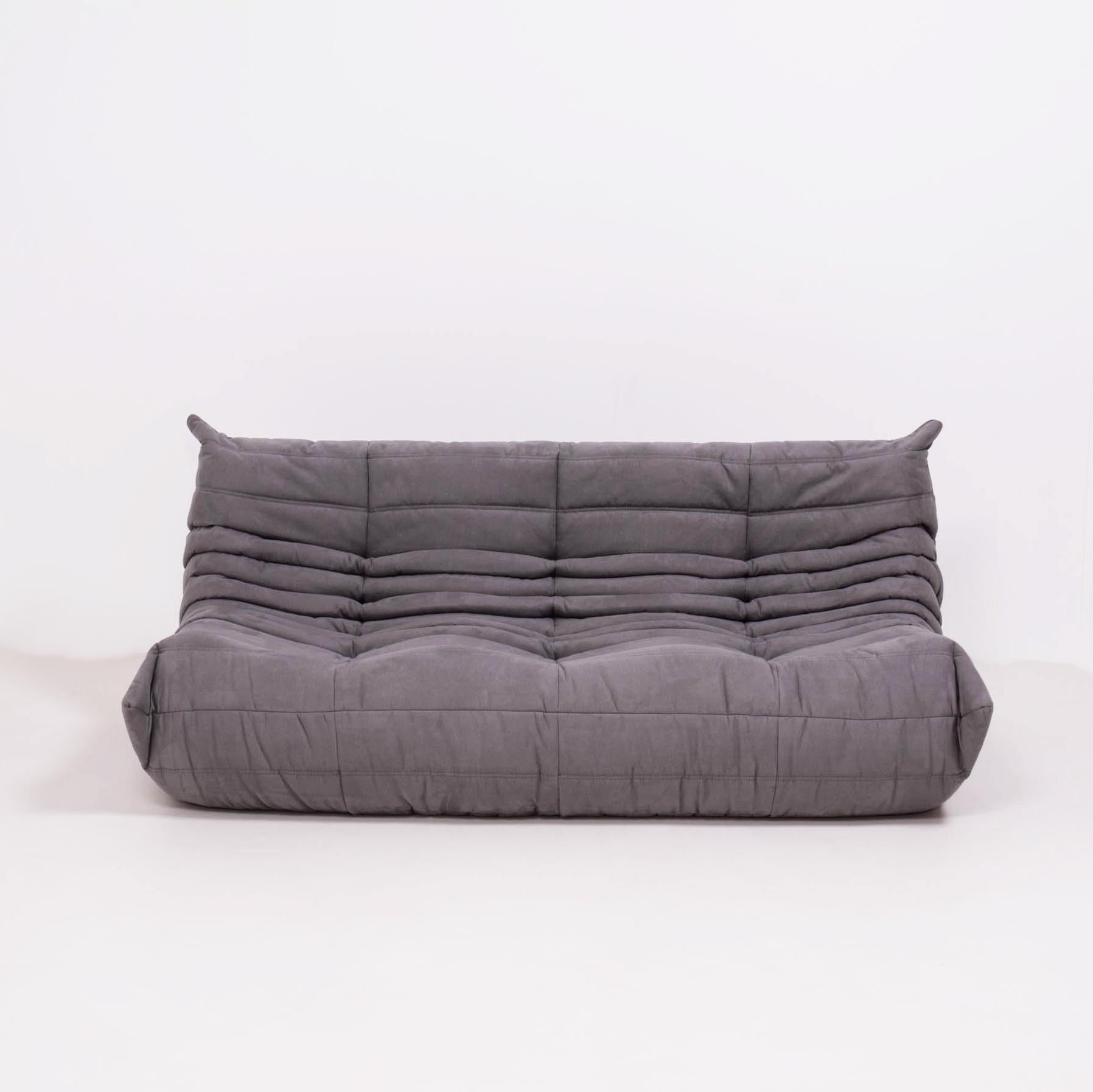 Late 20th Century Togo Grey Modular Sofa and Footstool by Michel Ducaroy for Ligne Roset, Set of 5 For Sale