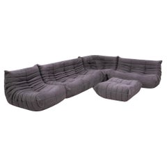 Togo Grey Modular Sofa and Footstool by Michel Ducaroy for Ligne Roset, Set of 5
