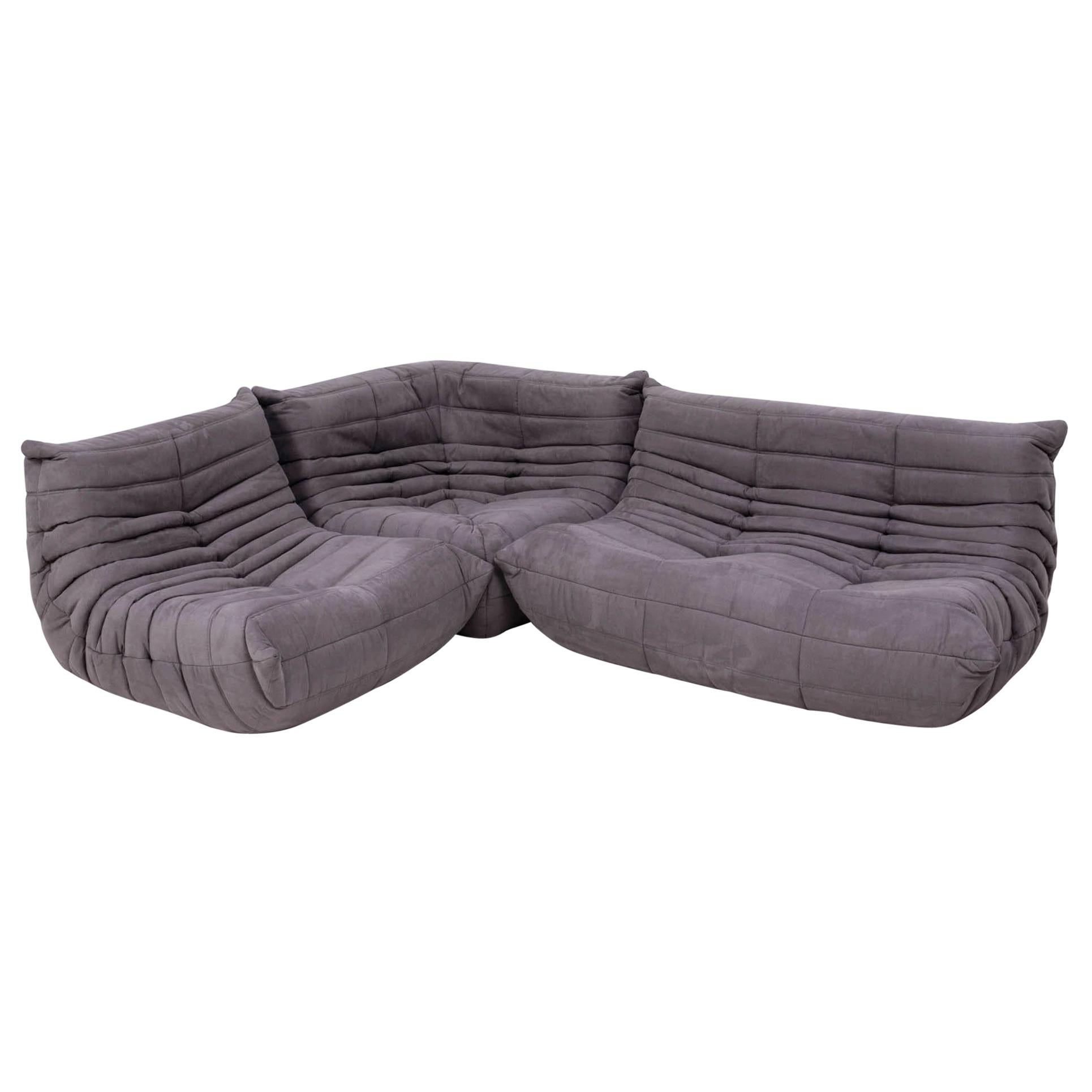 Togo Grey Modular Sofa by Michel Ducaroy for Ligne Roset, Set of 3