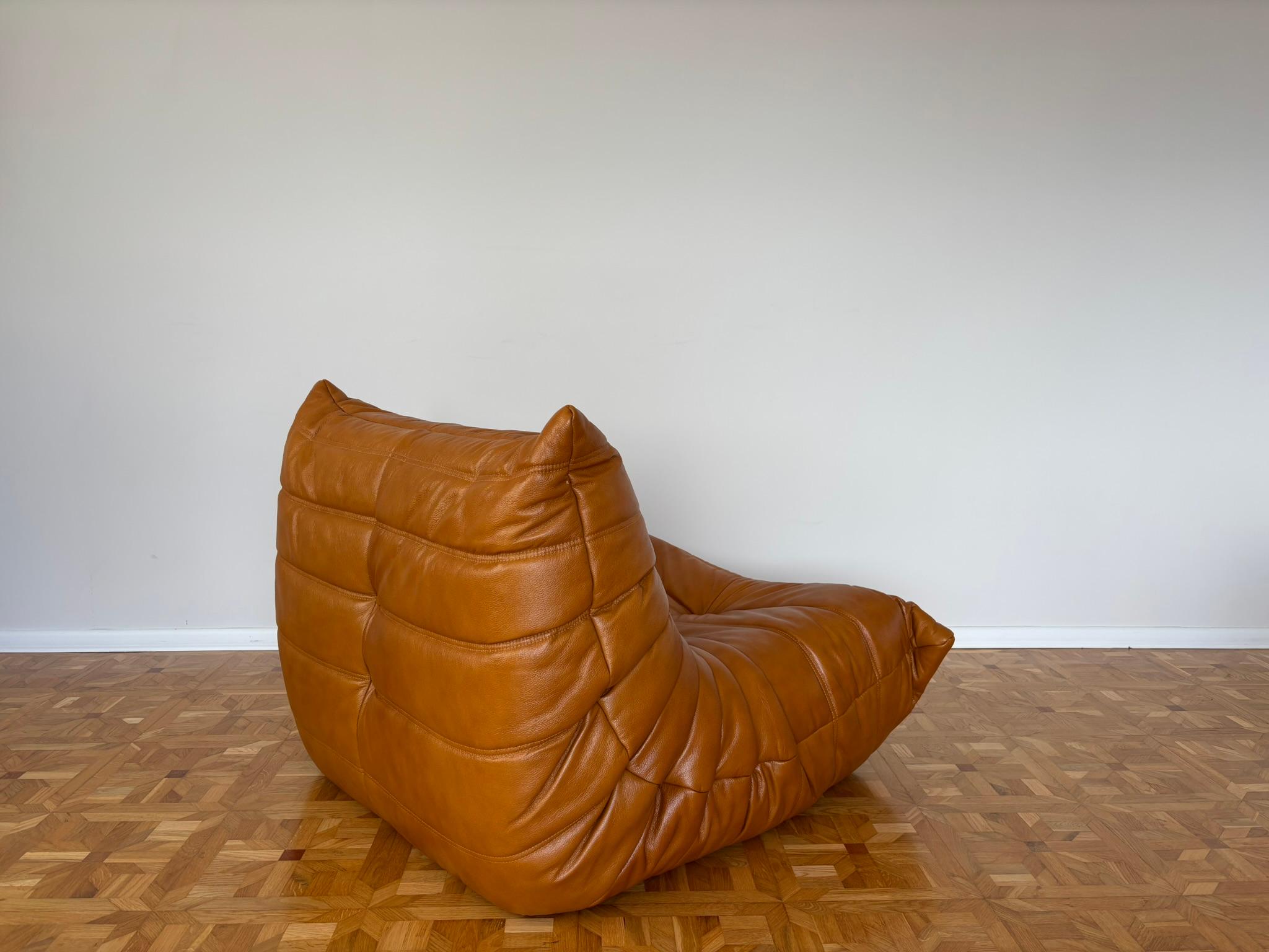 Mid-Century Modern Togo Leather Lounge Chair by Michel Ducaroy for Ligne Roset For Sale
