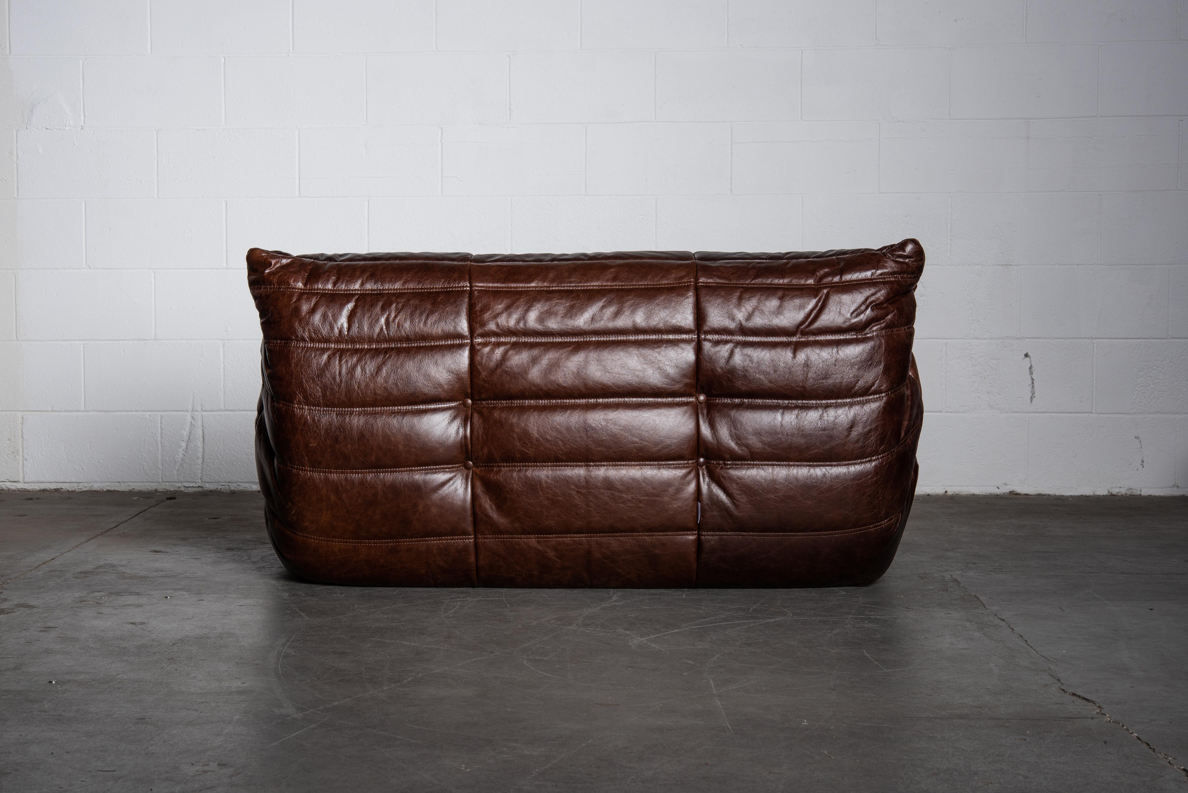'Togo' Leather Loveseat by Michel Ducaroy for Ligne Roset, Signed 5