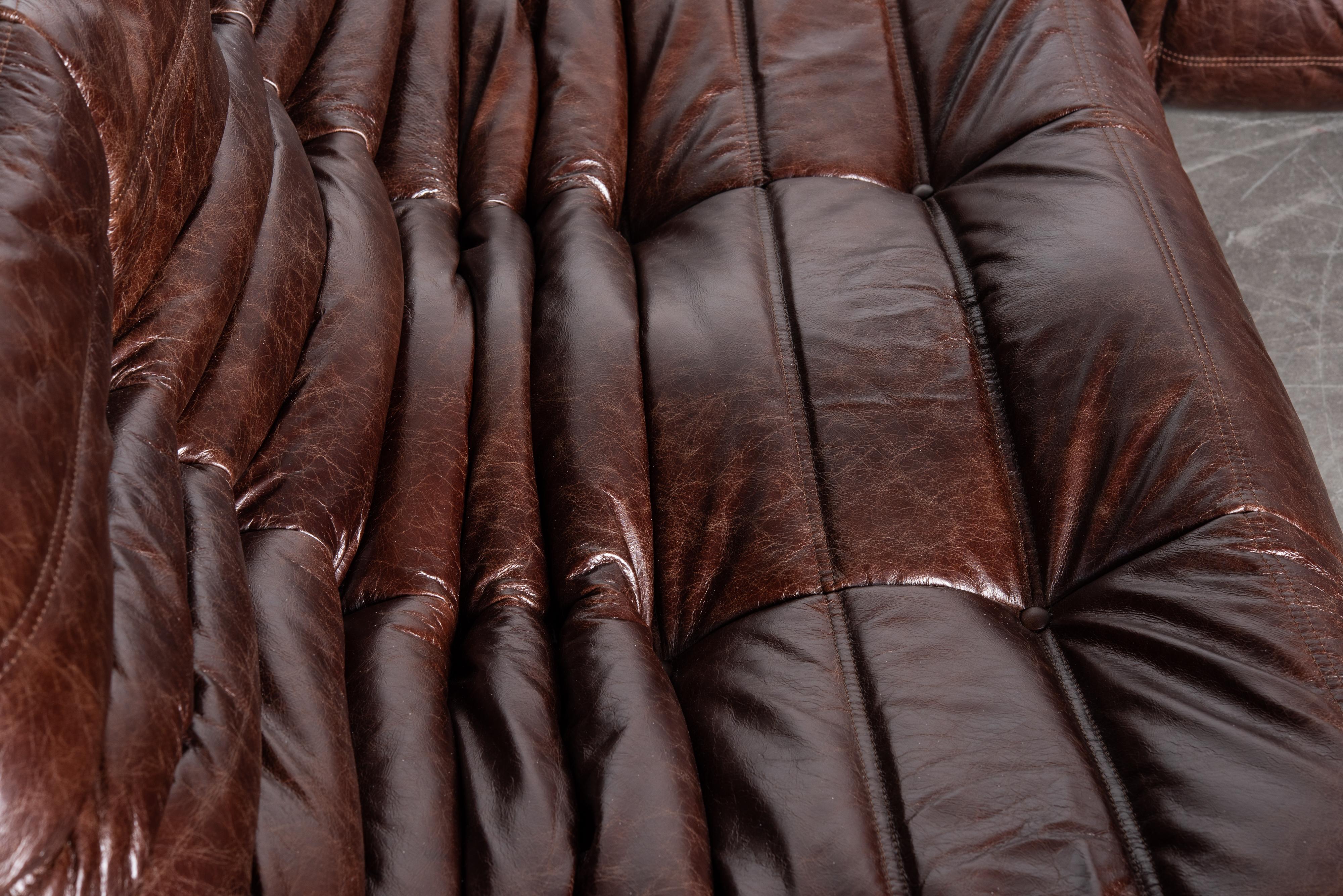 'Togo' Leather Loveseat by Michel Ducaroy for Ligne Roset, Signed 10