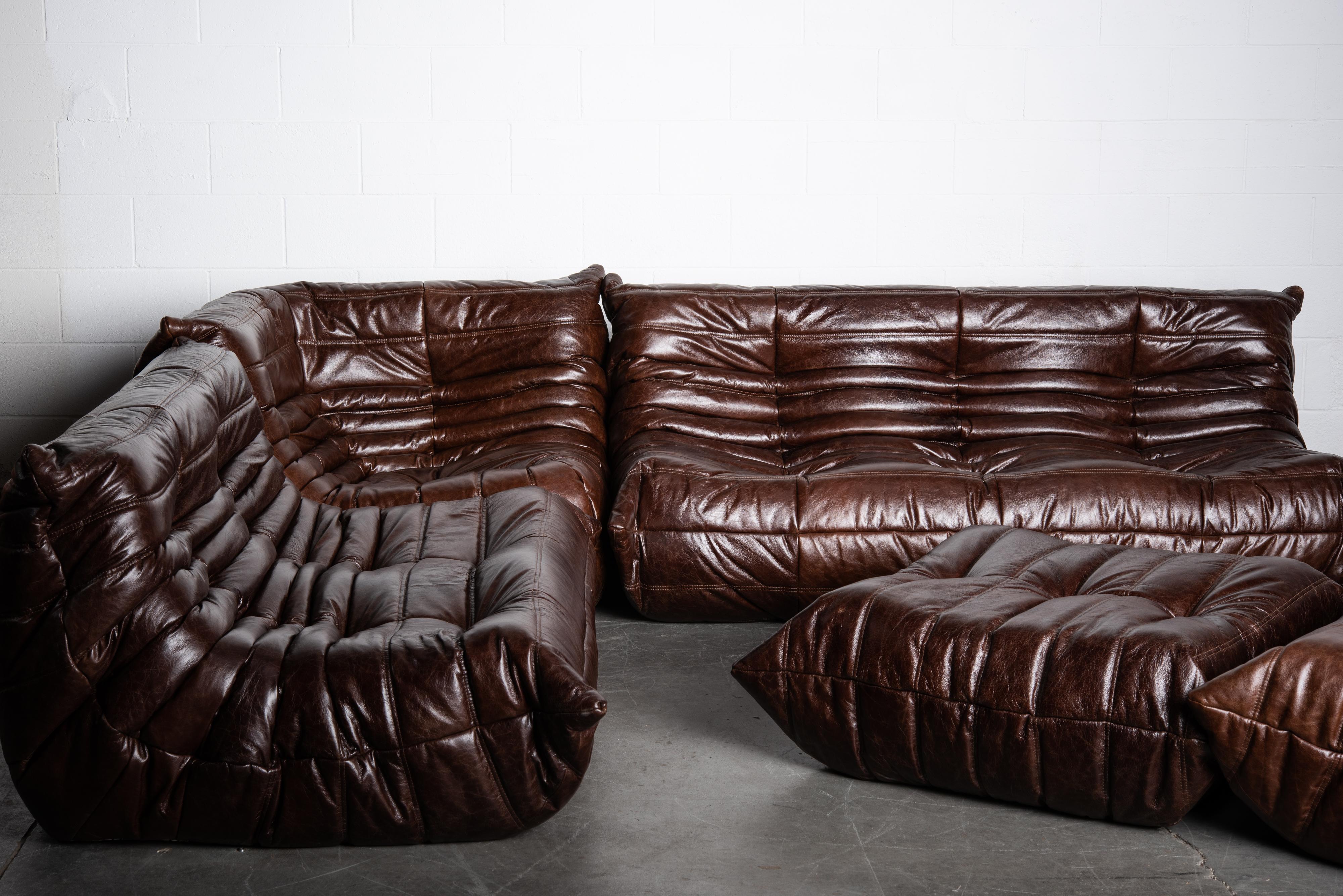 'Togo' Leather Loveseat by Michel Ducaroy for Ligne Roset, Signed 14