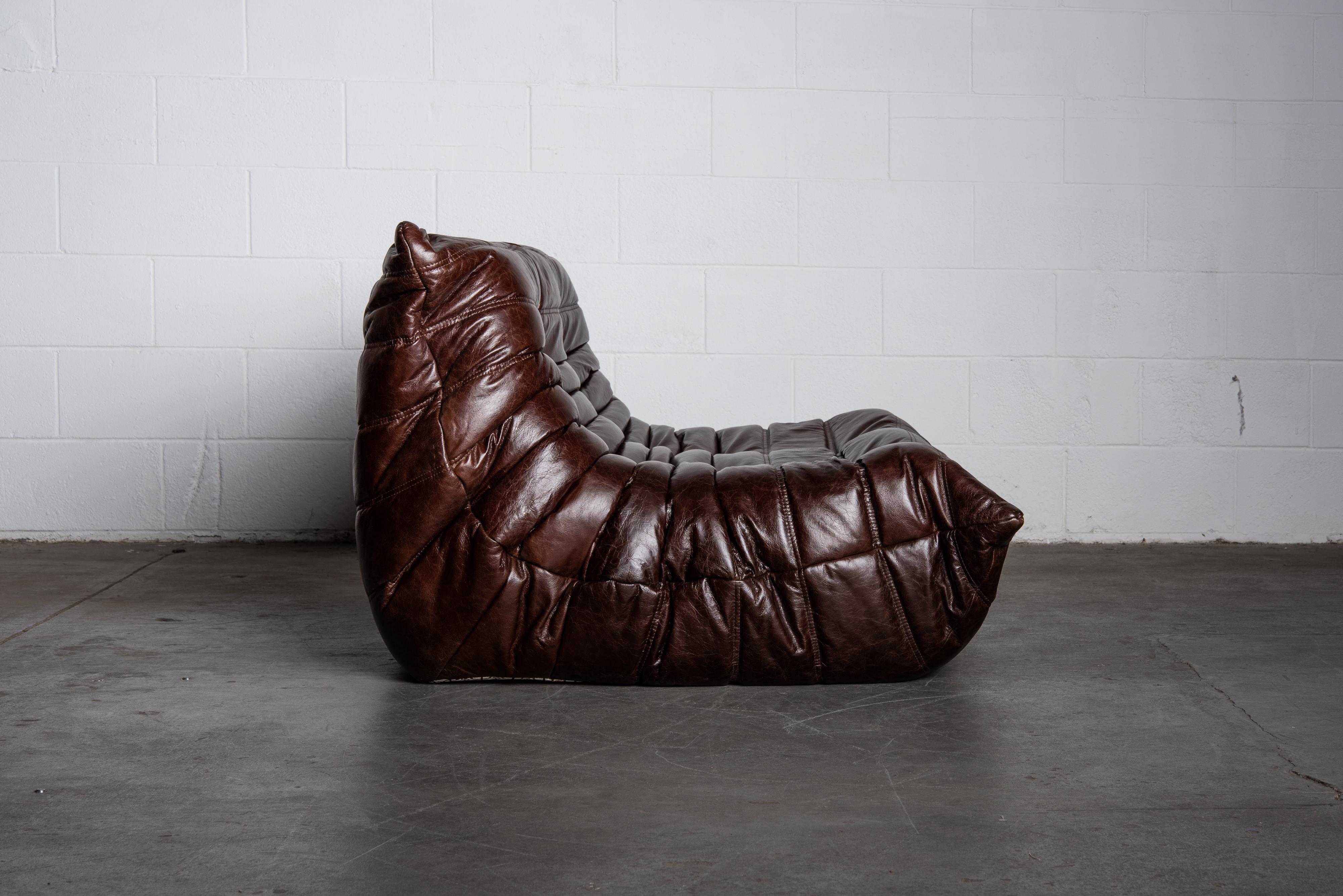 'Togo' Leather Loveseat by Michel Ducaroy for Ligne Roset, Signed 2
