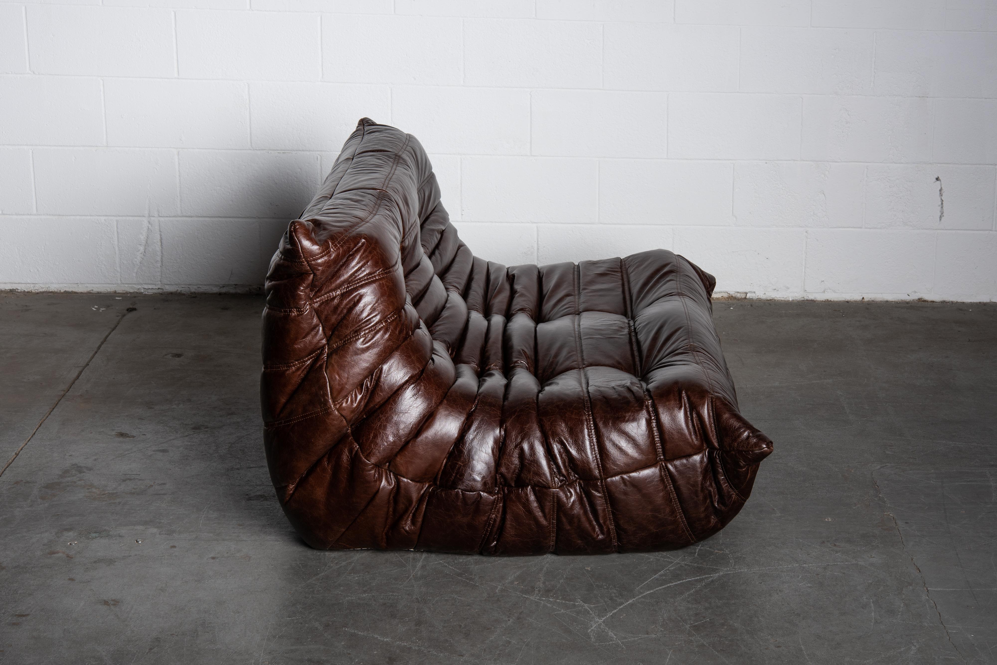 'Togo' Leather Loveseat by Michel Ducaroy for Ligne Roset, Signed 3