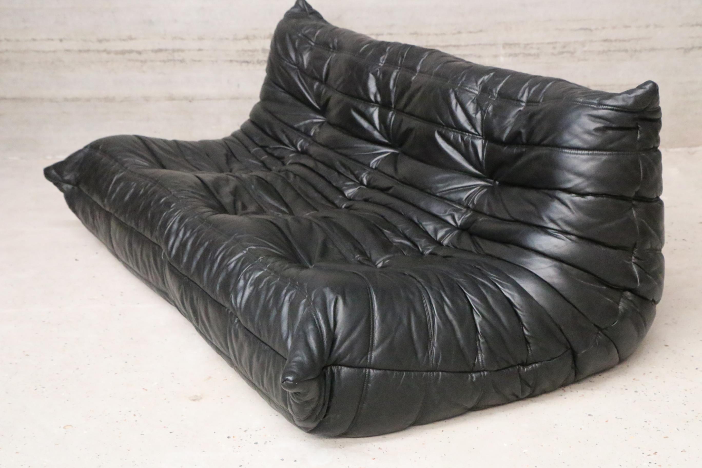 Togo Ligne Roset 3 seater original black leather