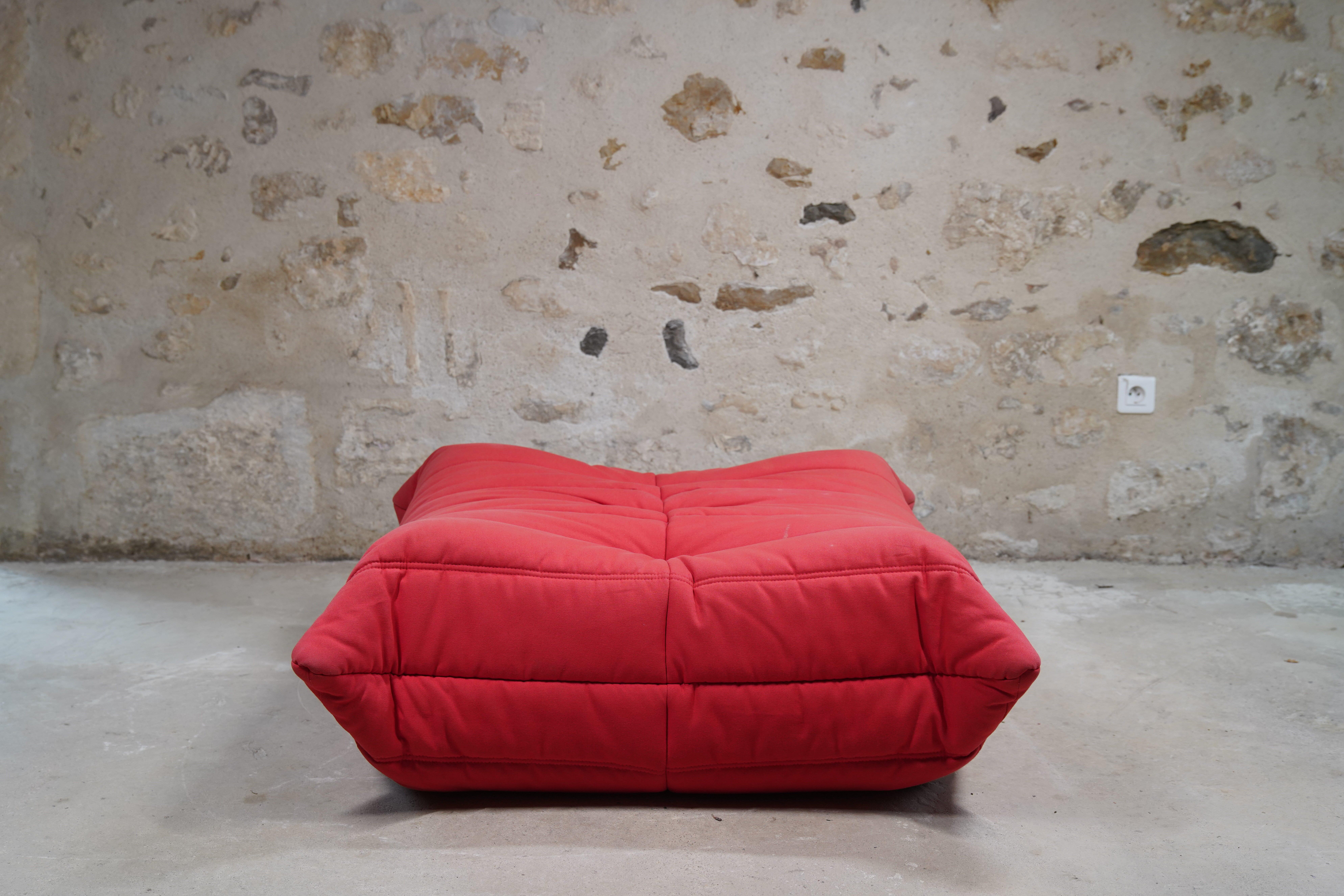 Togo Ligne Roset red armchair and ottoman by Michel Ducaroy 5
