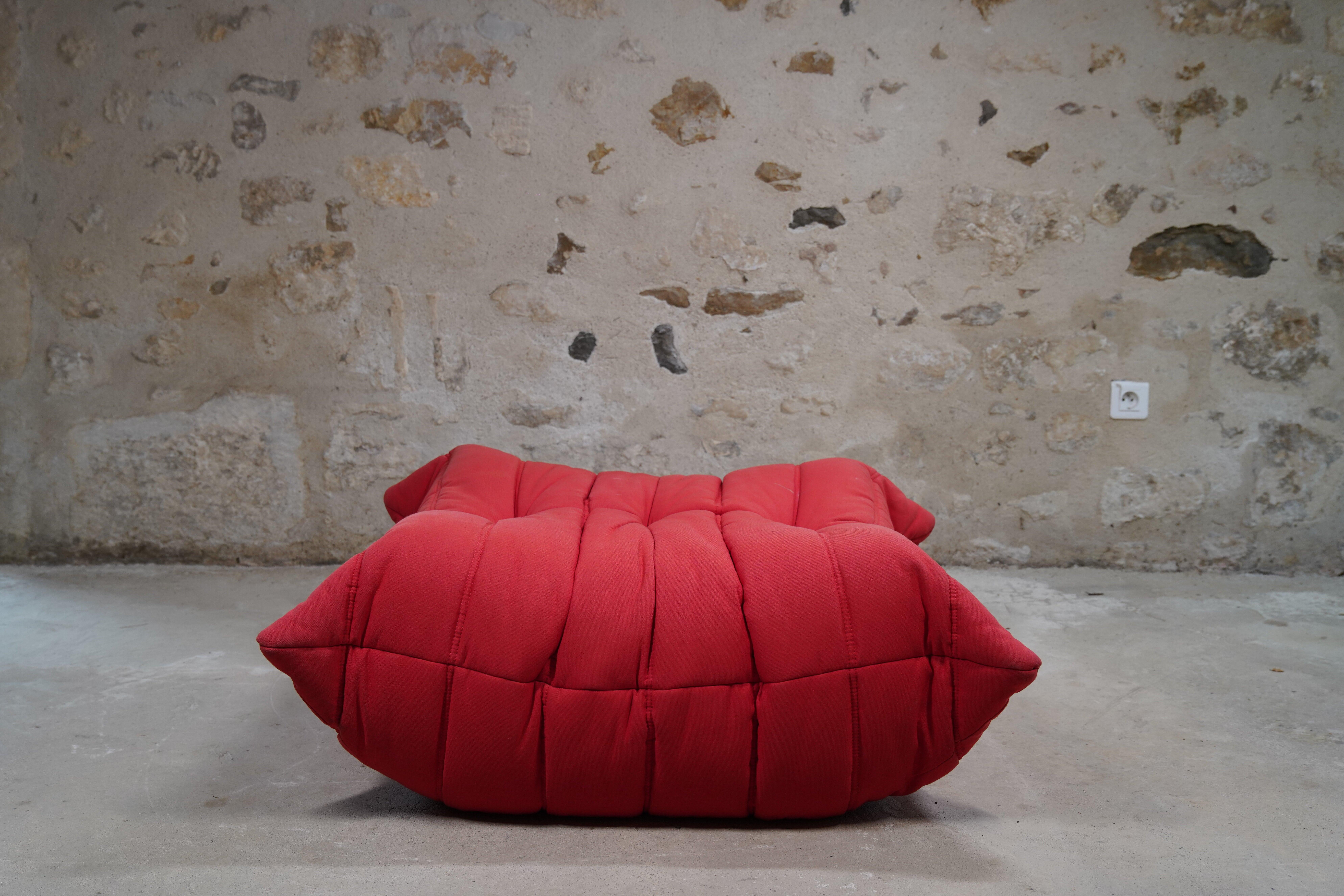 Togo Ligne Roset red armchair and ottoman by Michel Ducaroy 6
