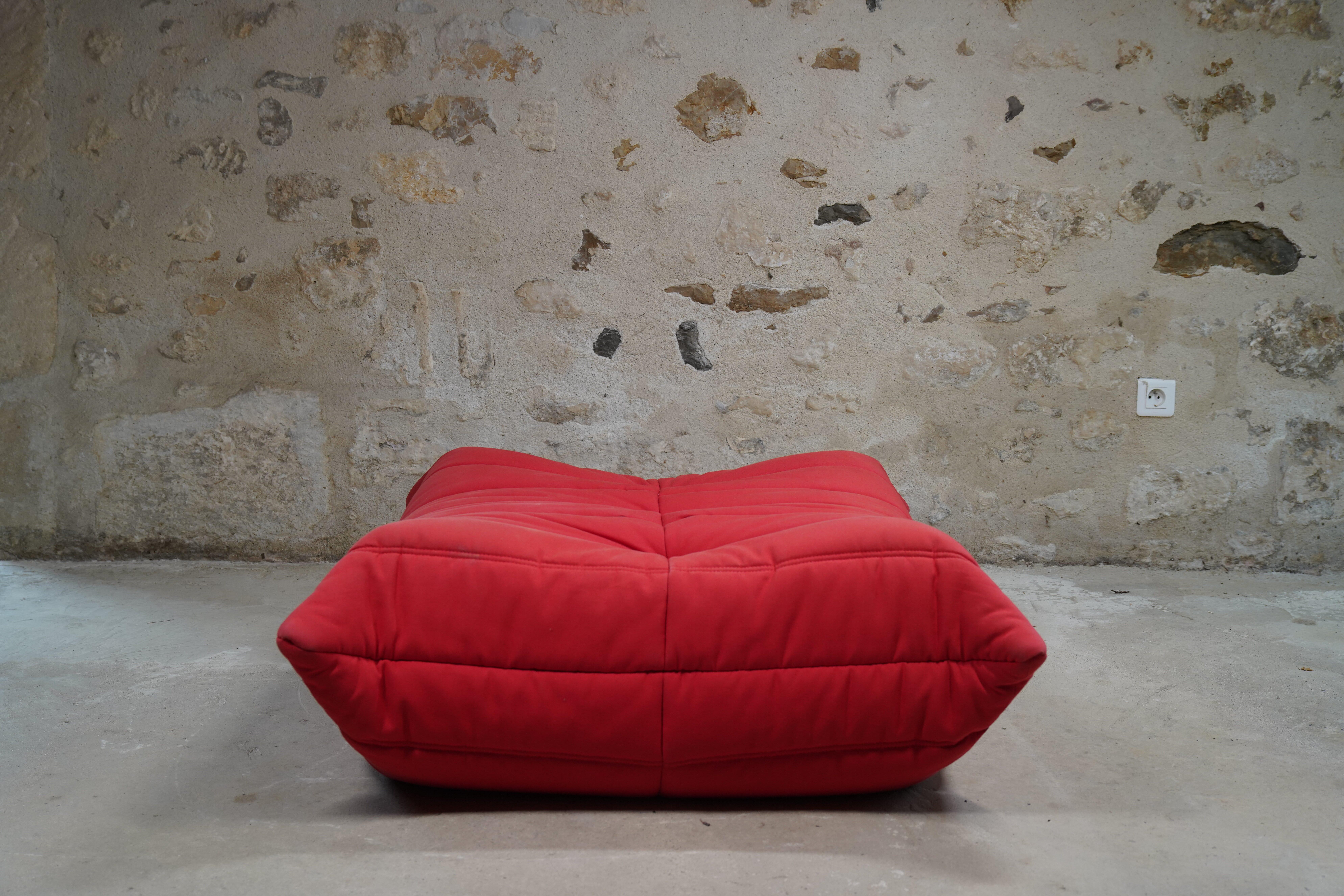 Togo Ligne Roset red armchair and ottoman by Michel Ducaroy 7