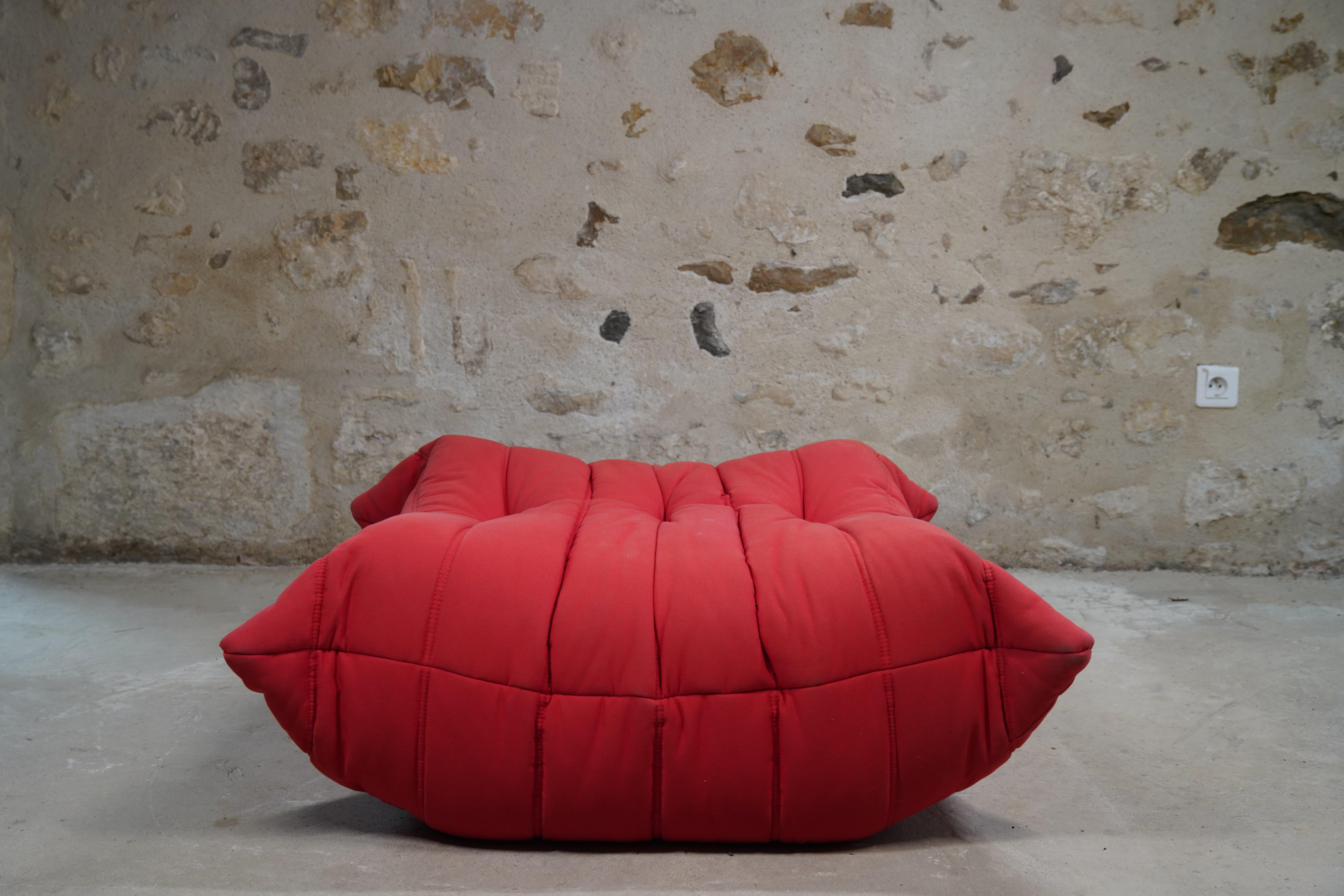 Togo Ligne Roset red armchair and ottoman by Michel Ducaroy 8