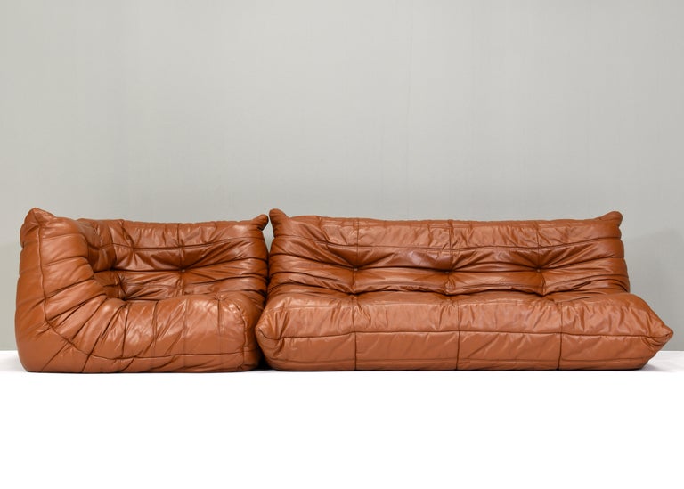 Togo Ligne Roset Sofa by Michel Ducaroy in Tan Leather, France, circa 1970  For Sale at 1stDibs
