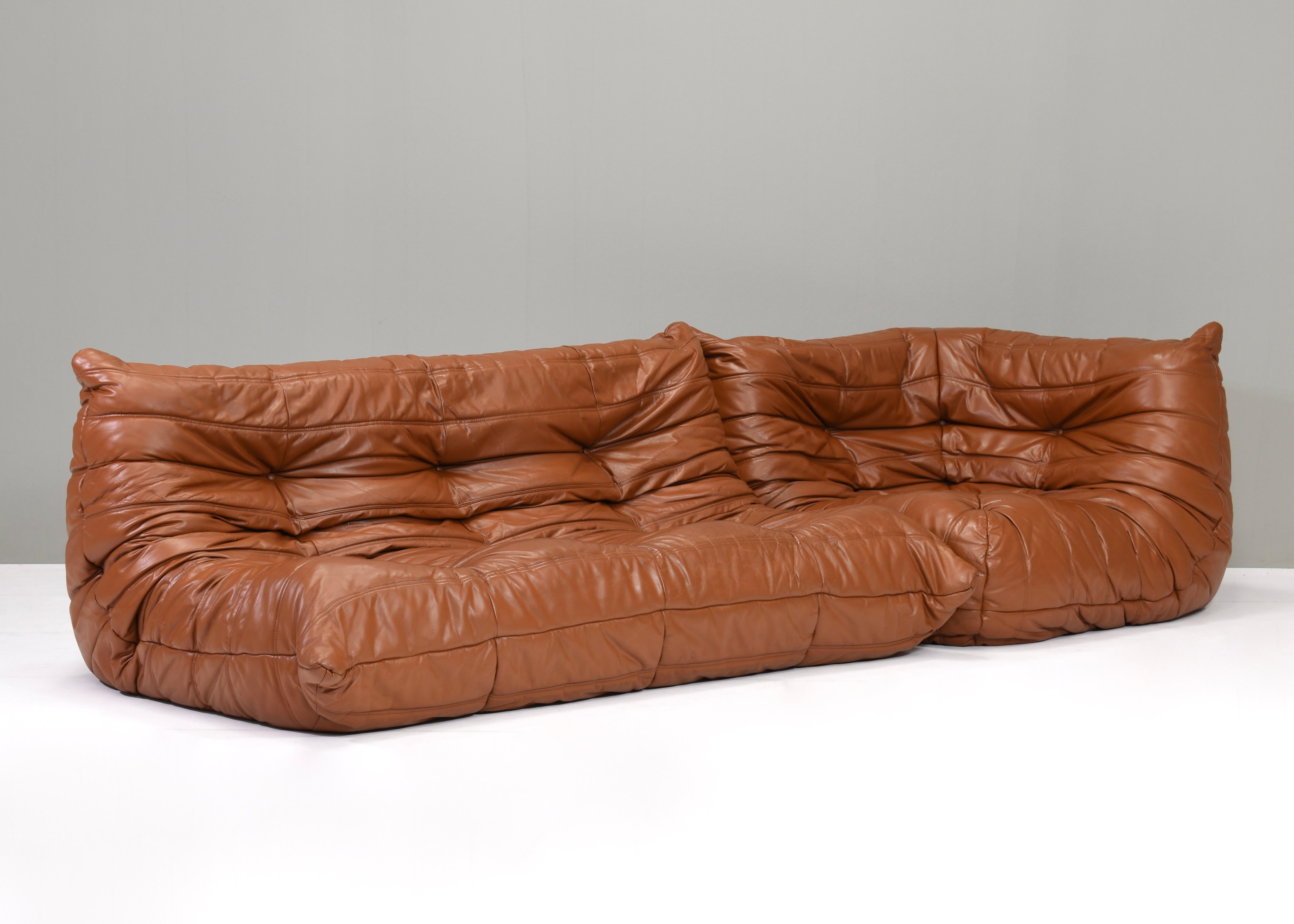 Late 20th Century Togo Ligne Roset Sofa by Michel Ducaroy in Tan Leather, France, circa 1970