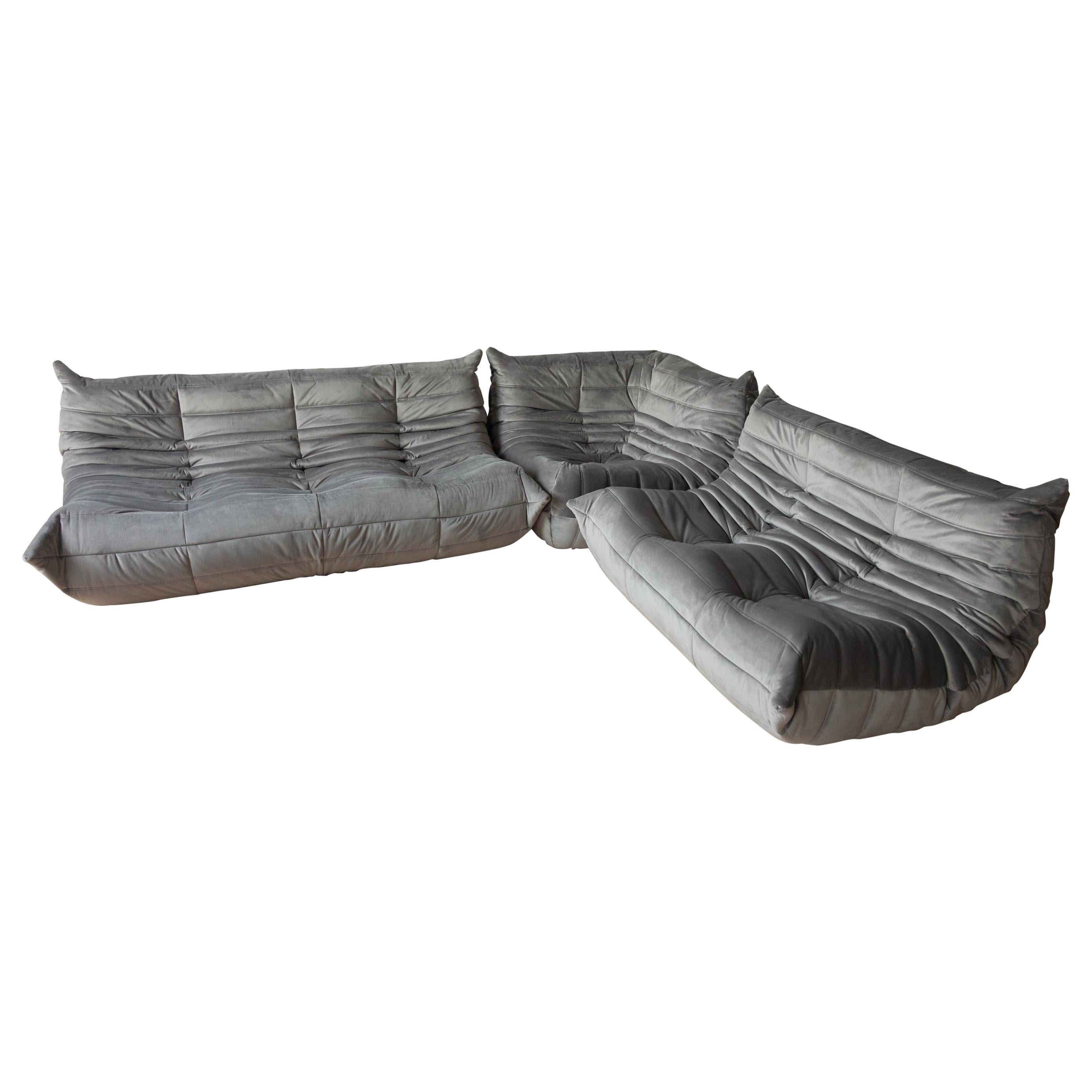 Togo Living Room Three-Piece Set in Velvet by Michel Ducaroy for Ligne Roset For Sale