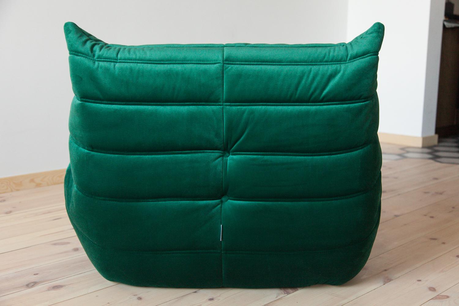 Late 20th Century Togo Longue Chair in Bottle Green Velvet by Michel Ducaroy, Ligne Roset For Sale