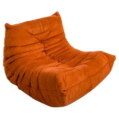 Togo Longue Chair in Orange Velvet by Michel Ducaroy, Ligne Roset