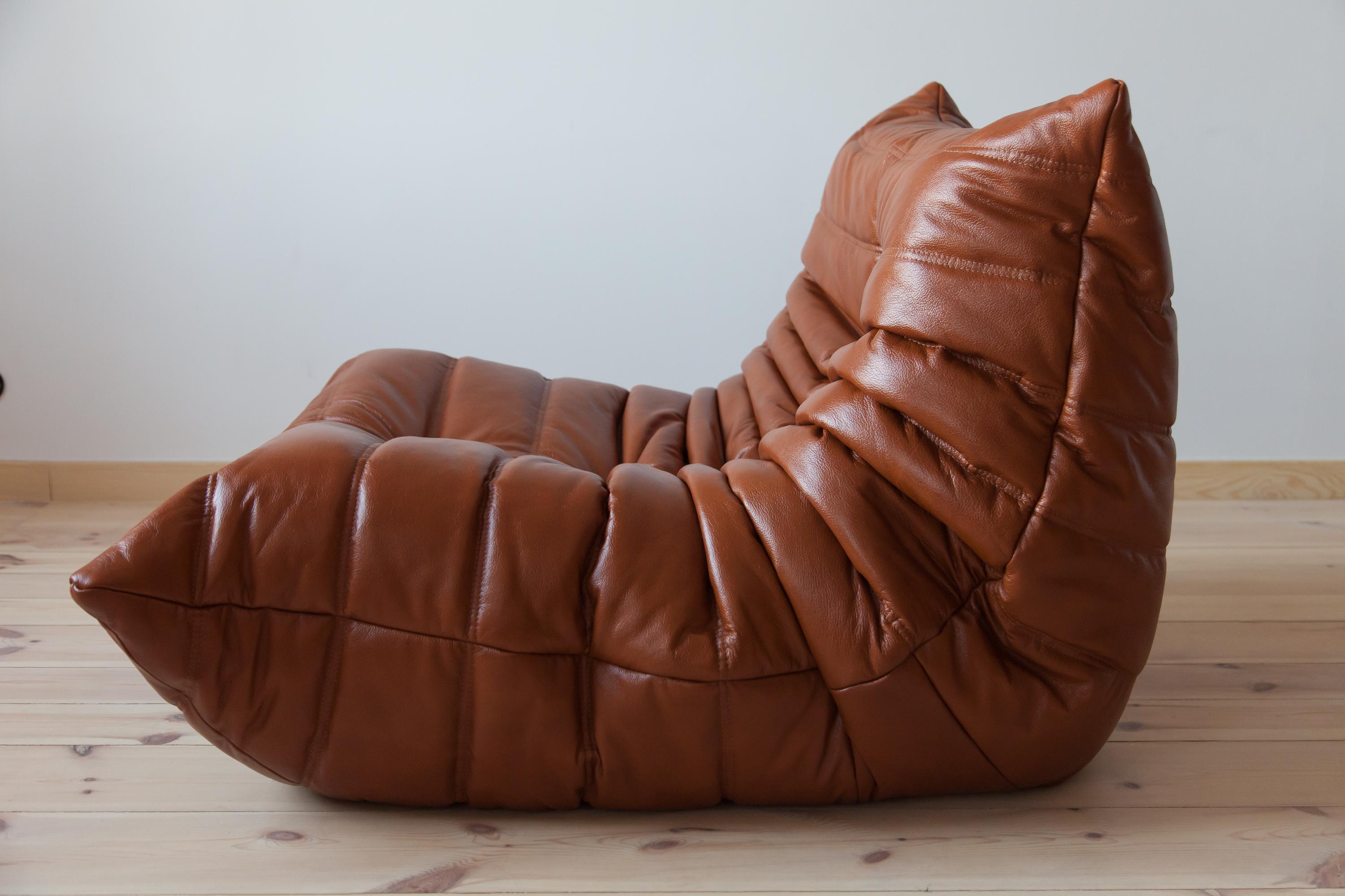 Chaise longue Togo en cuir de whisky par Michel Ducaroy, Ligne Roset en vente 2