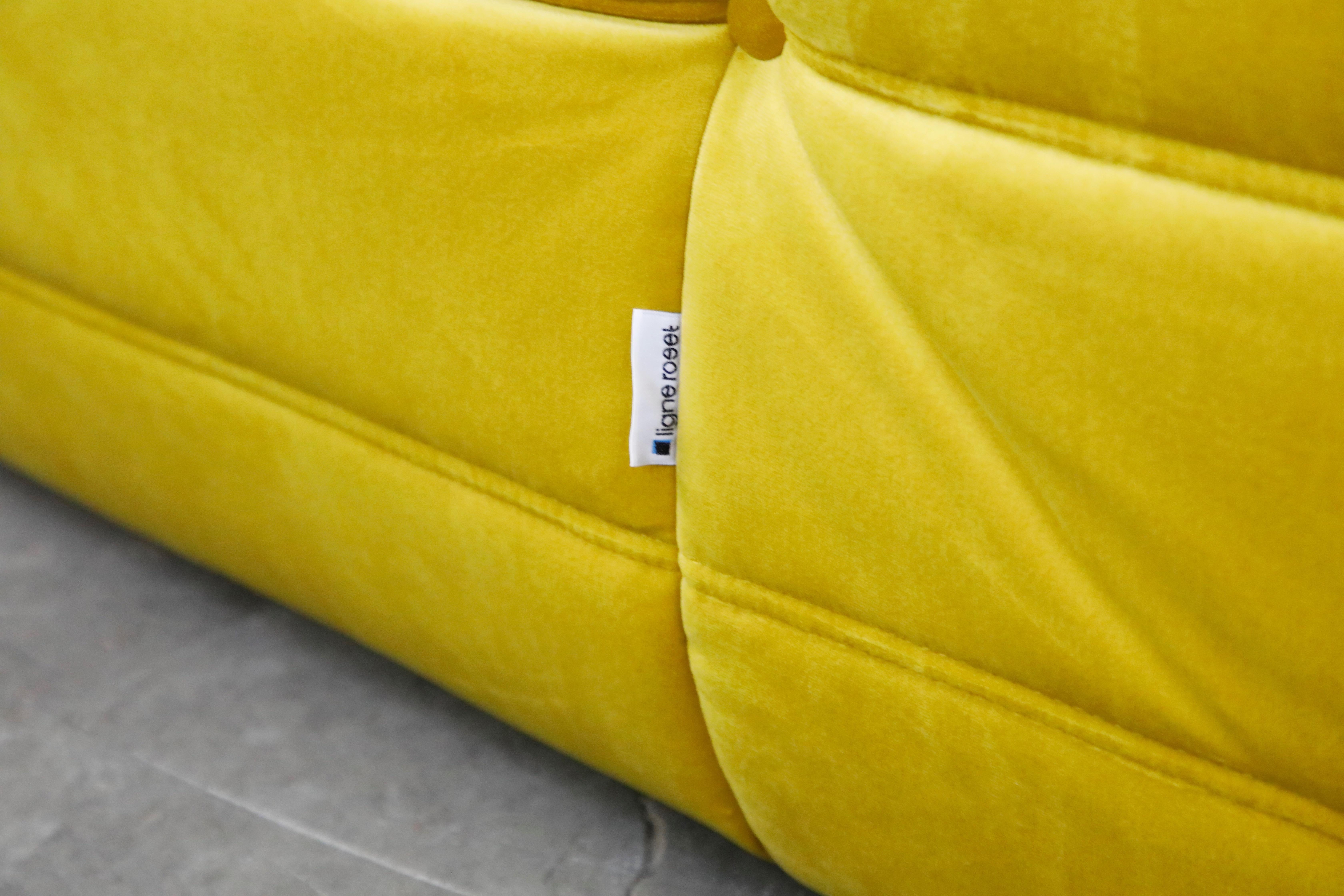 'Togo' Lounge Chair and Ottoman by Michel Ducaroy for Ligne Roset in Gold Velvet 4