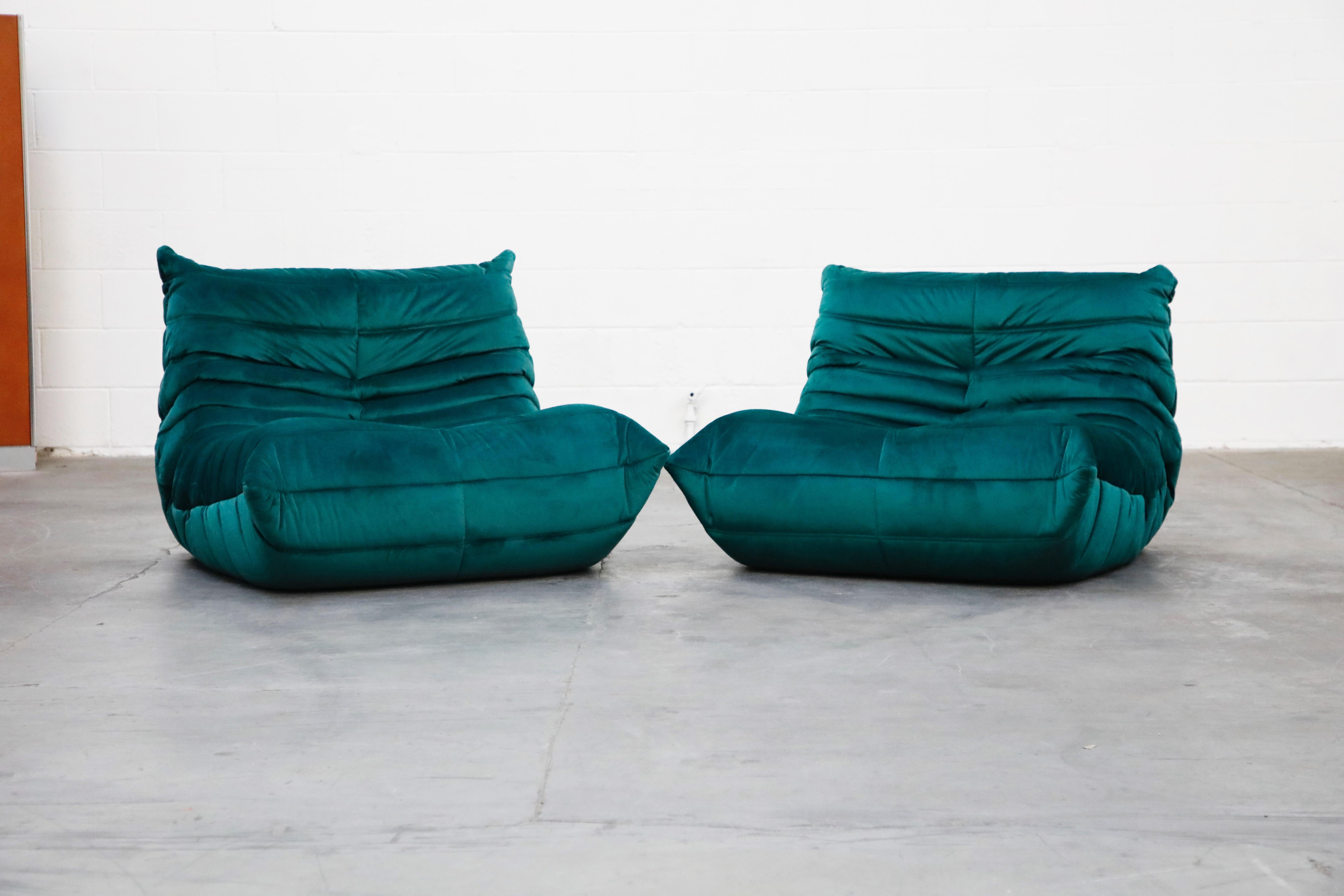 Togo Lounge Chair and Ottoman by Michel Ducaroy for Ligne Roset in Green Velvet 2