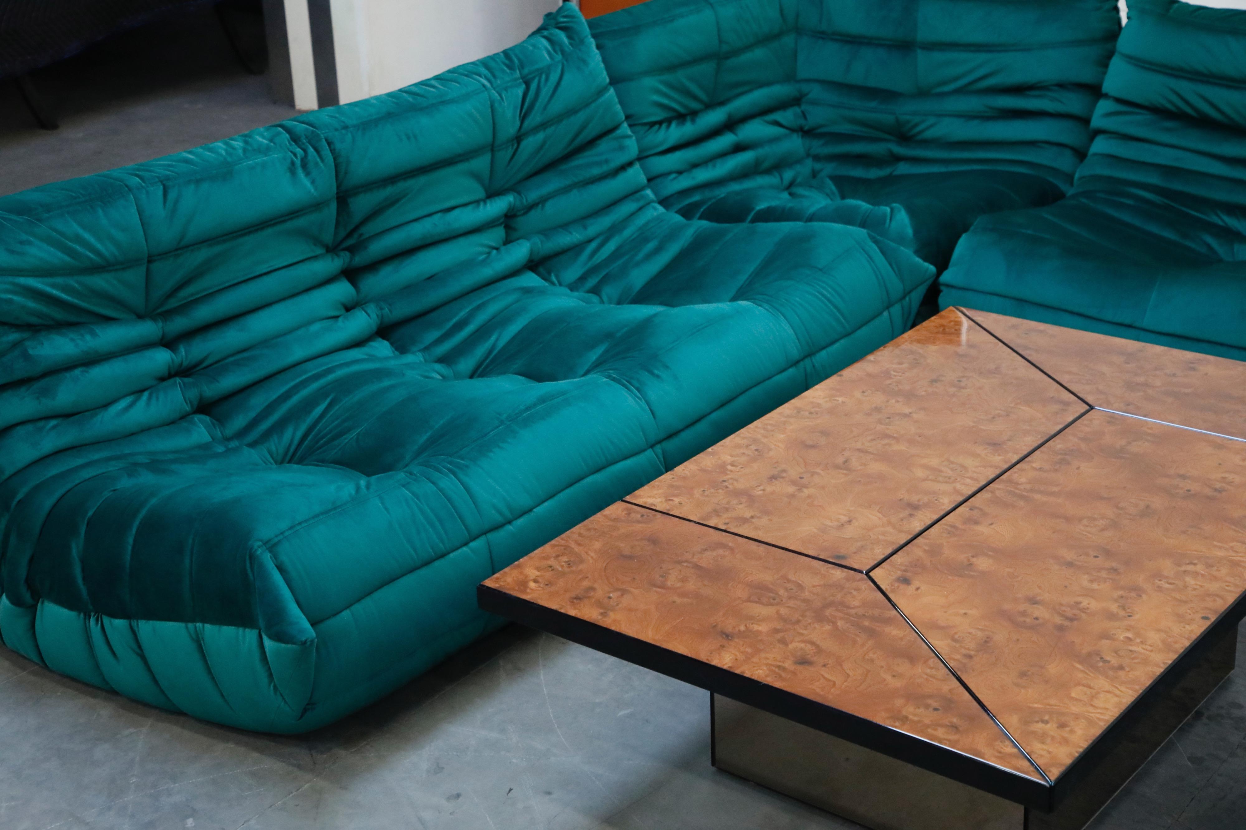 Togo Lounge Chair and Ottoman by Michel Ducaroy for Ligne Roset in Green Velvet 6