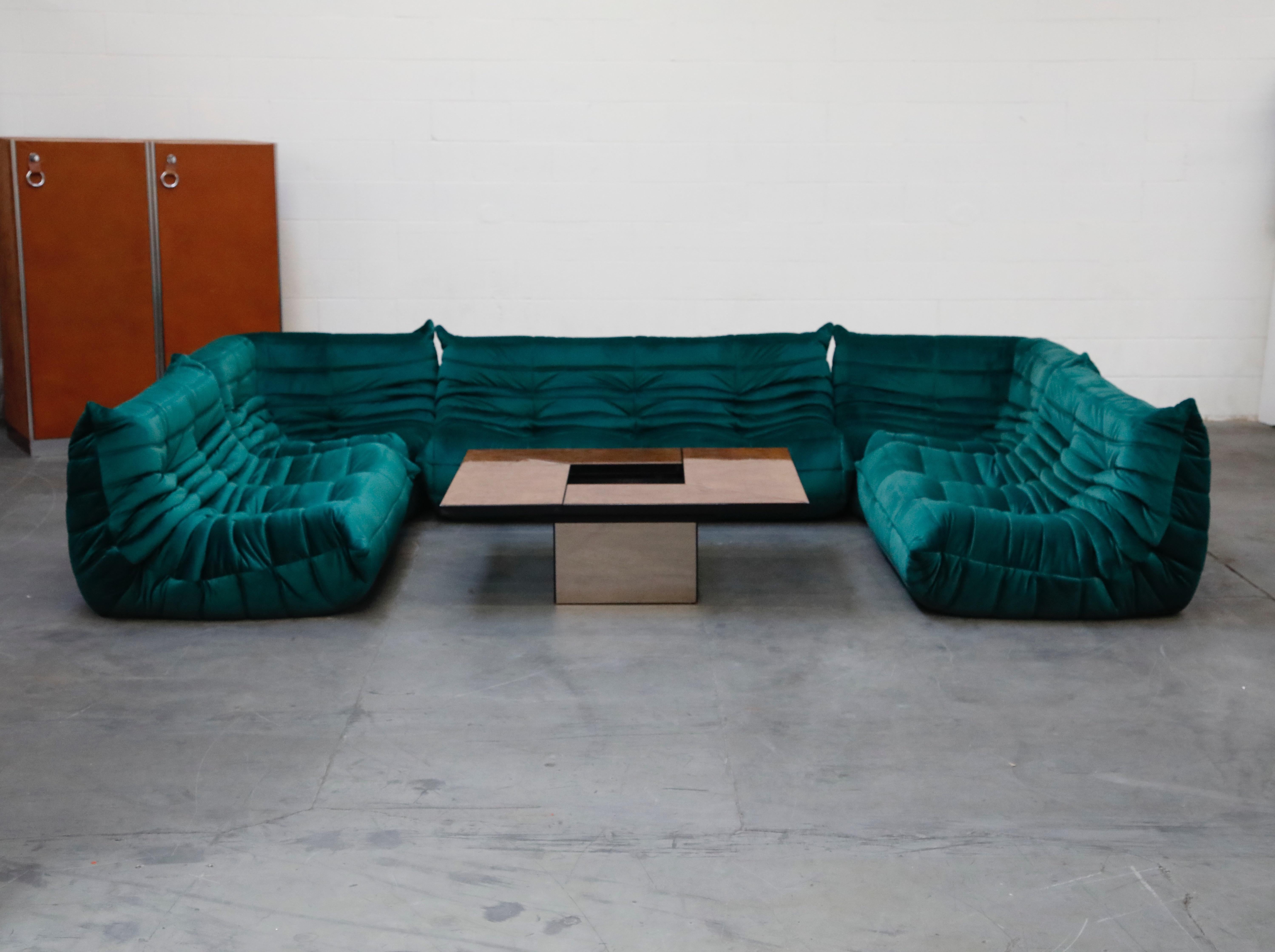 Togo Lounge Chair and Ottoman by Michel Ducaroy for Ligne Roset in Green Velvet 8