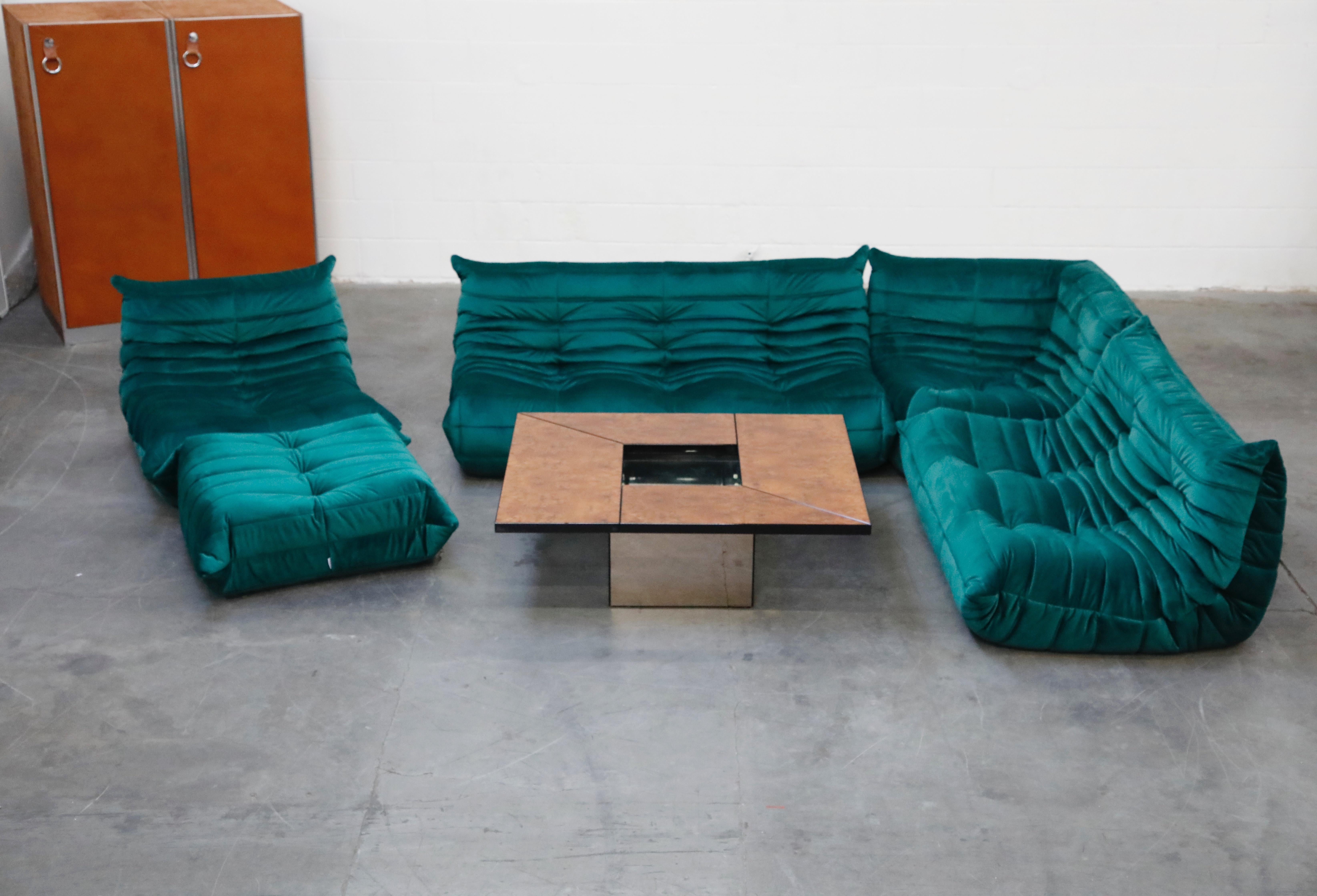 Togo Lounge Chair and Ottoman by Michel Ducaroy for Ligne Roset in Green Velvet 9