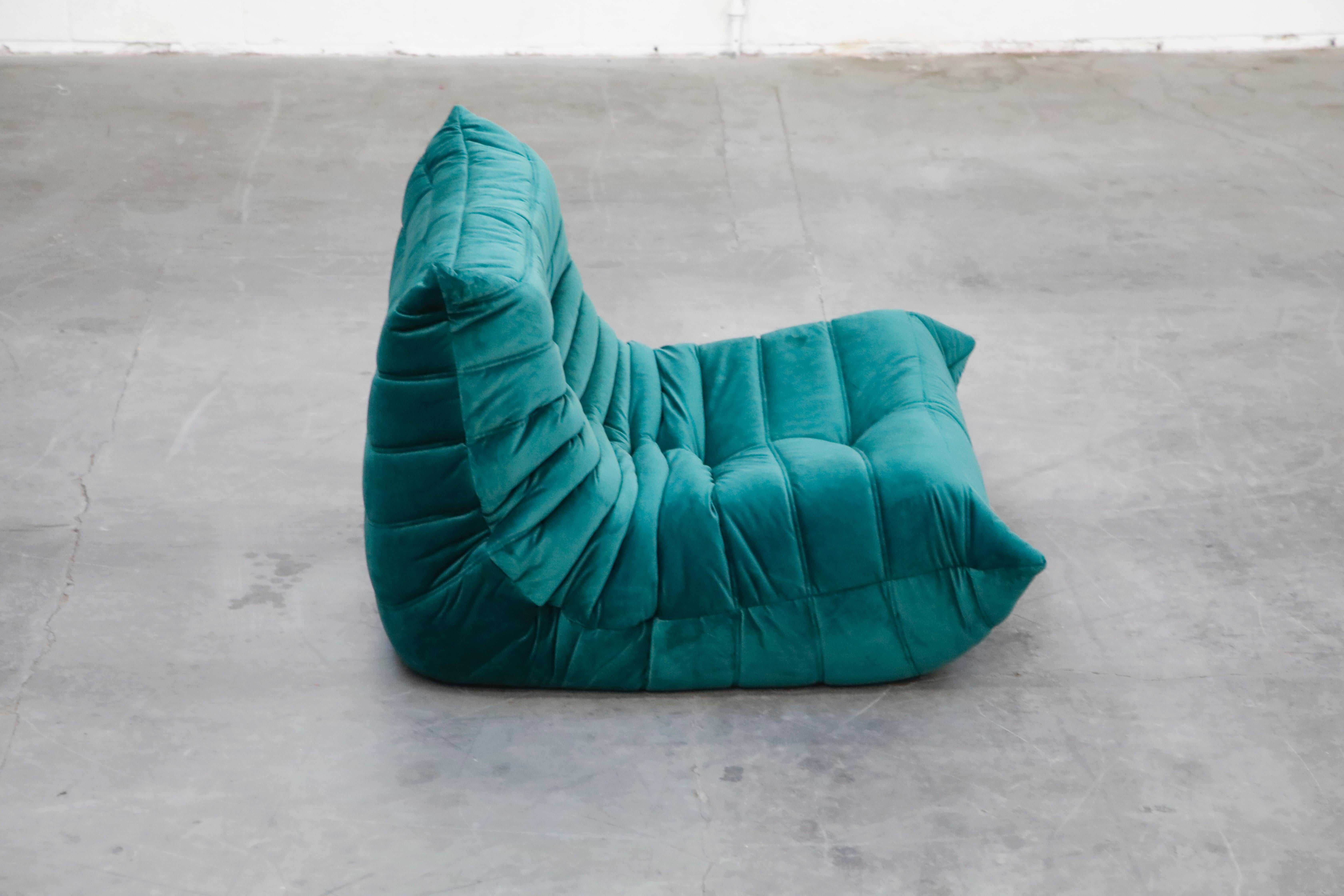 Modern Togo Lounge Chair and Ottoman by Michel Ducaroy for Ligne Roset in Green Velvet