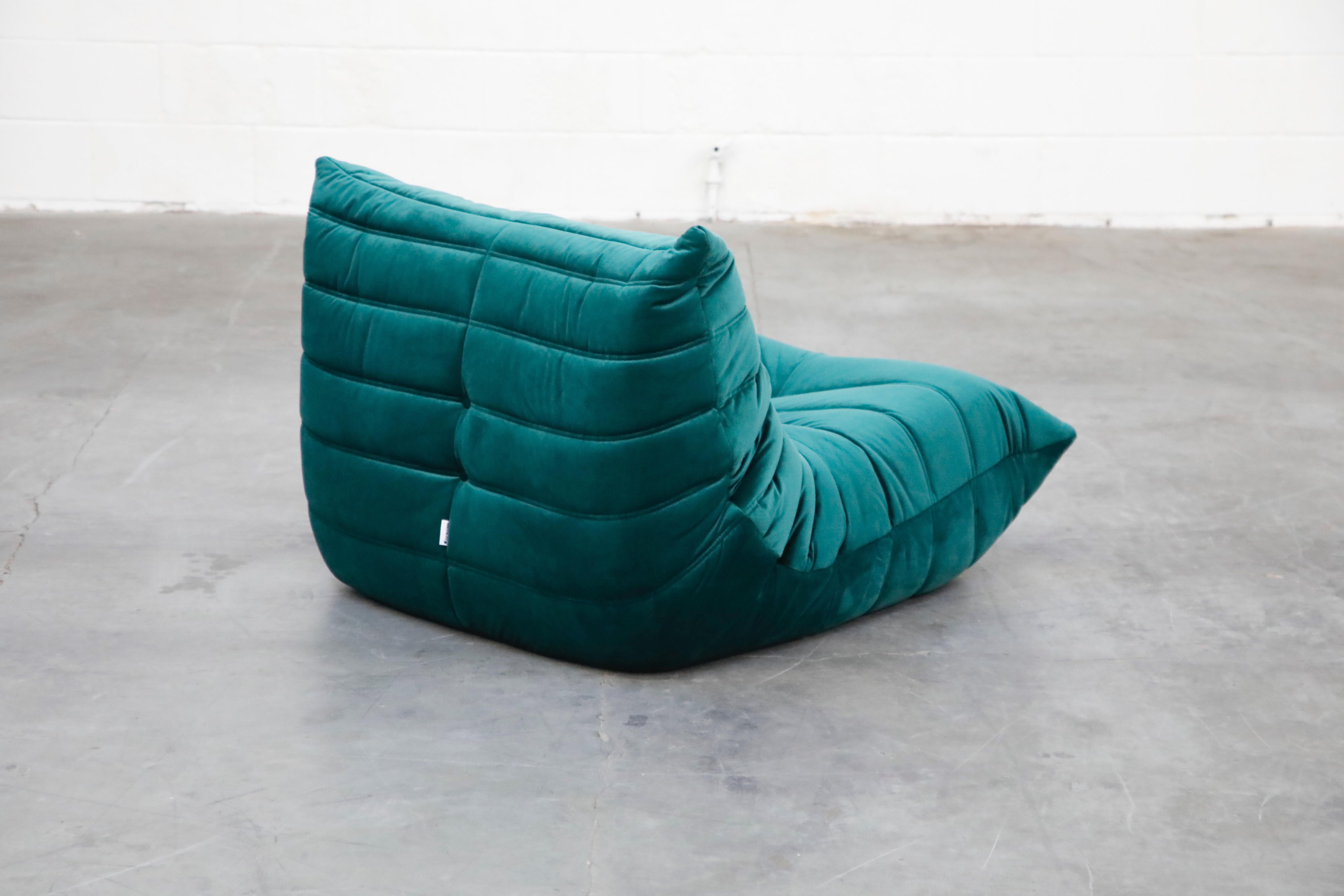Late 20th Century Togo Lounge Chair and Ottoman by Michel Ducaroy for Ligne Roset in Green Velvet