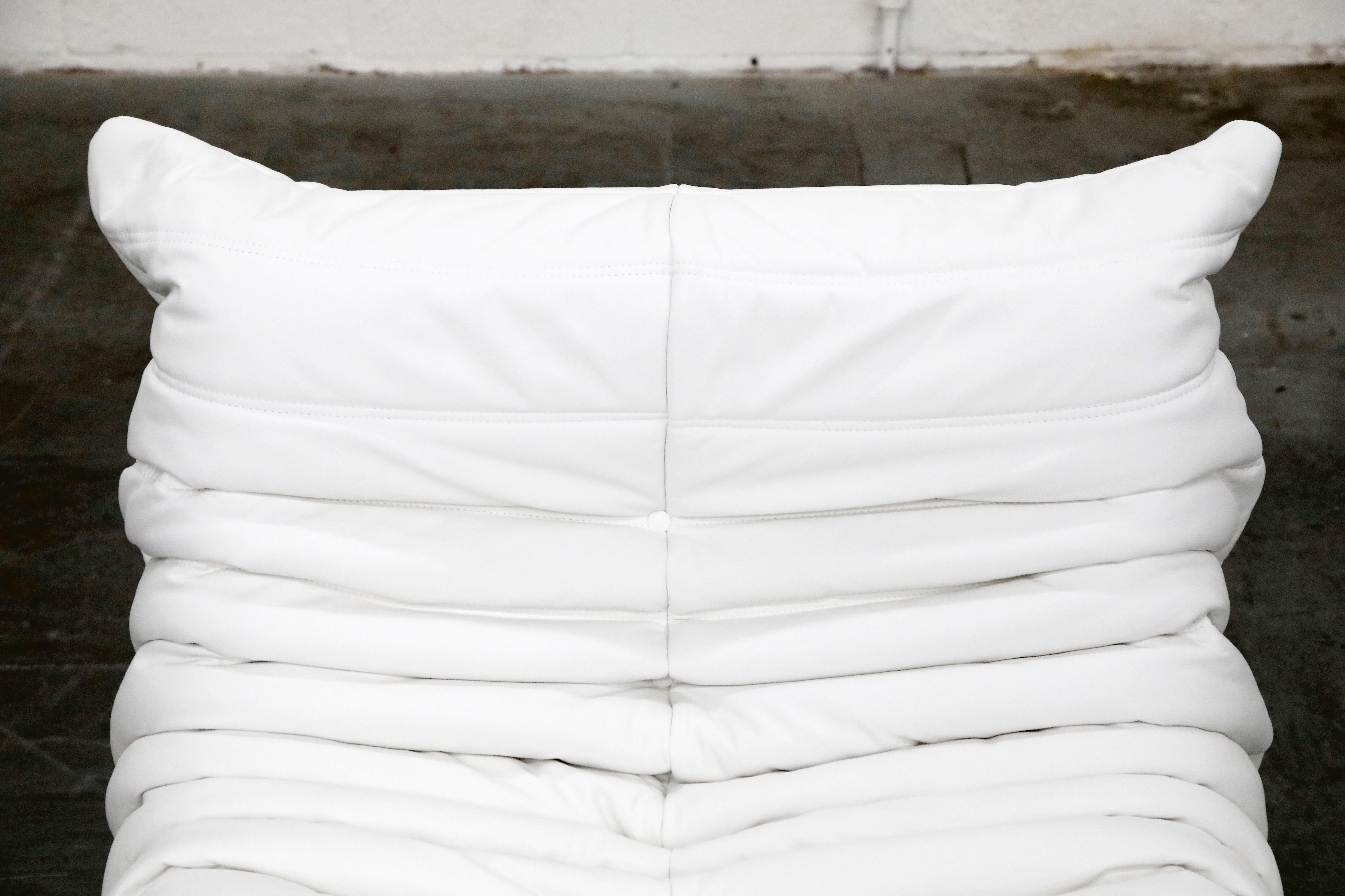 Togo Lounge Chair and Ottoman by Michel Ducaroy for Ligne Roset in White Leather 6