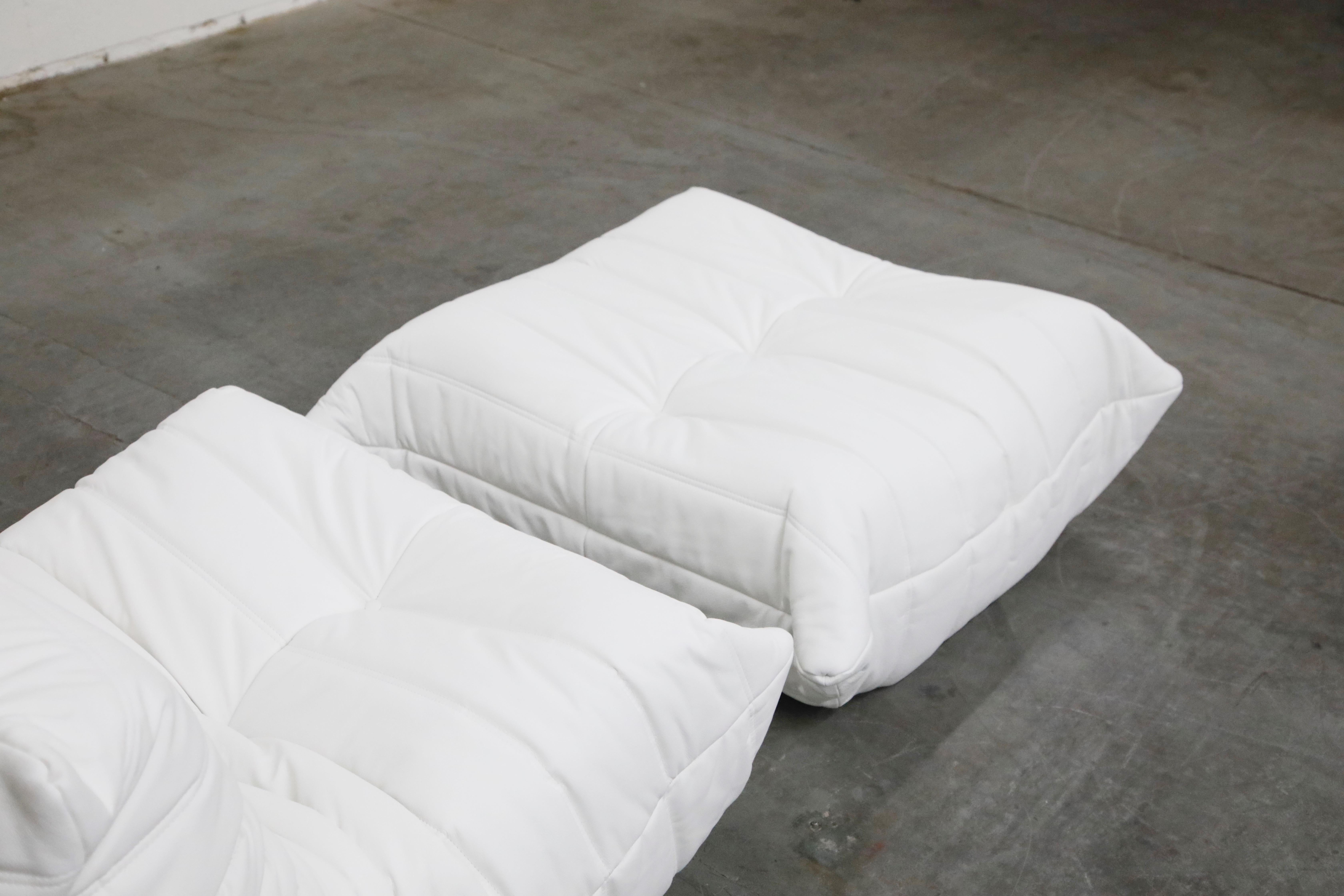 Contemporary Togo Lounge Chair and Ottoman by Michel Ducaroy for Ligne Roset in White Leather
