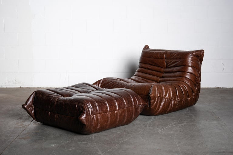 'Togo' Lounge Chair and Ottoman by Michel Ducaroy for Ligne Roset, Signed at 1stDibs