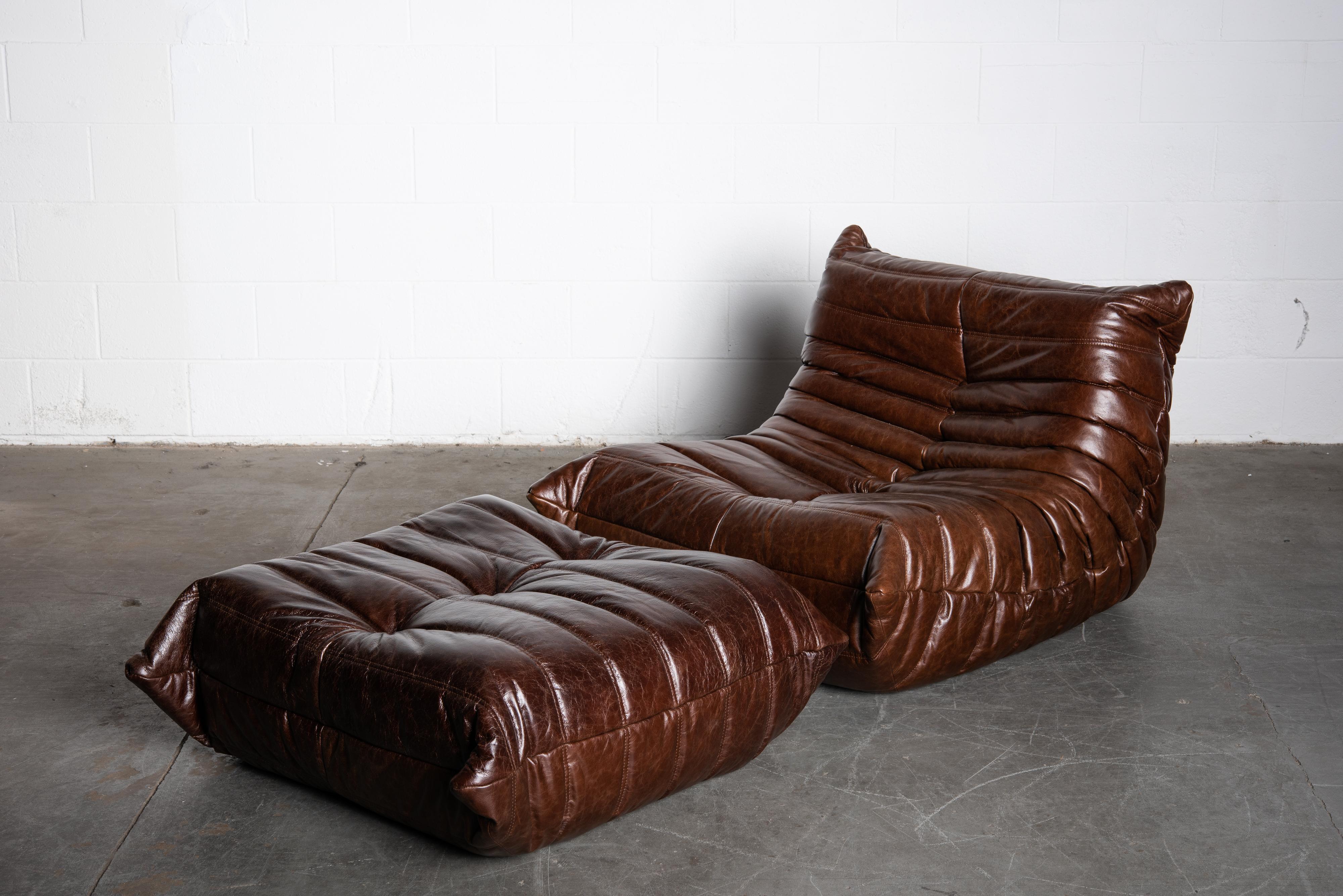 French 'Togo' Lounge Chair and Ottoman by Michel Ducaroy for Ligne Roset, Signed
