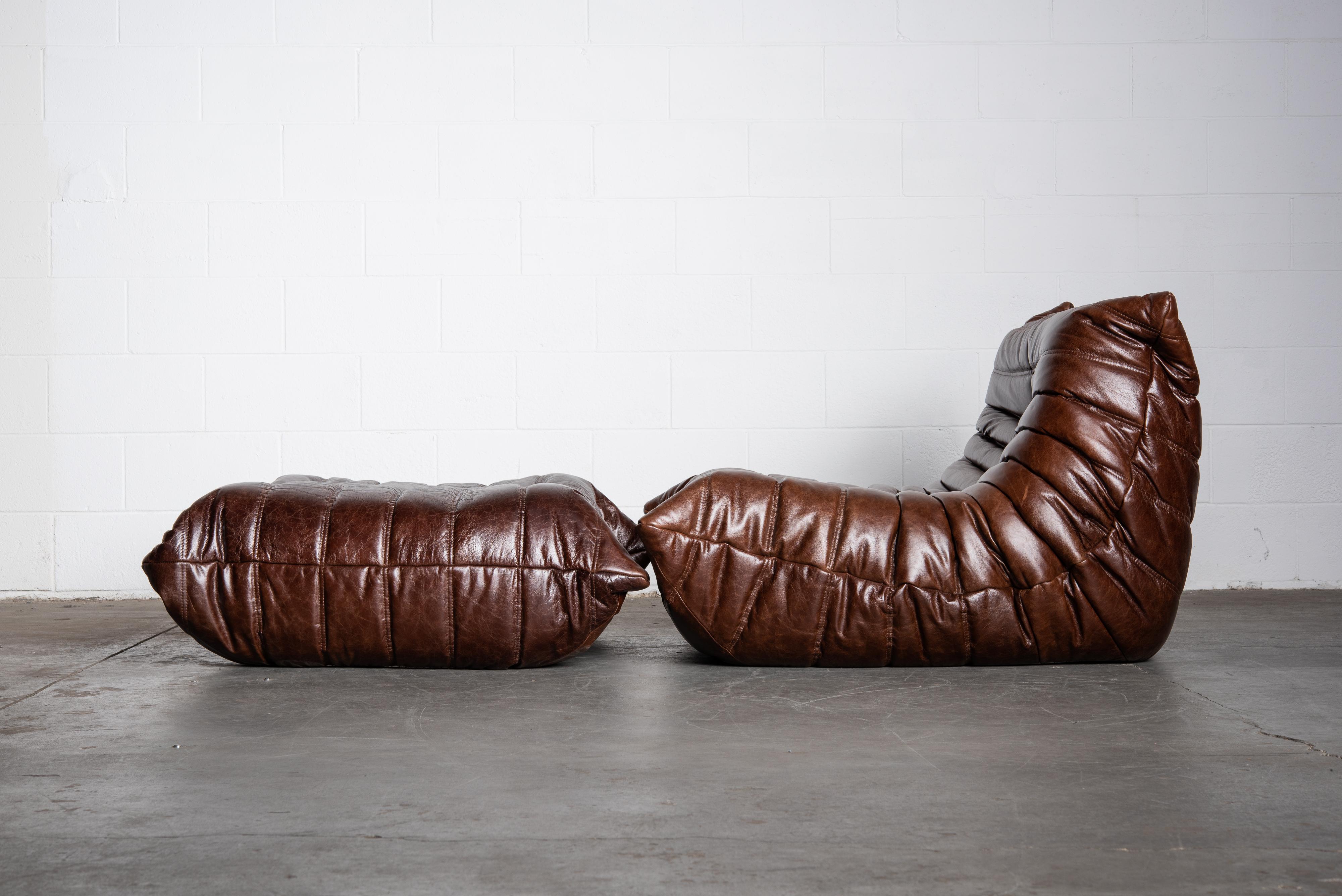 'Togo' Lounge Chair and Ottoman by Michel Ducaroy for Ligne Roset, Signed In Excellent Condition In Los Angeles, CA