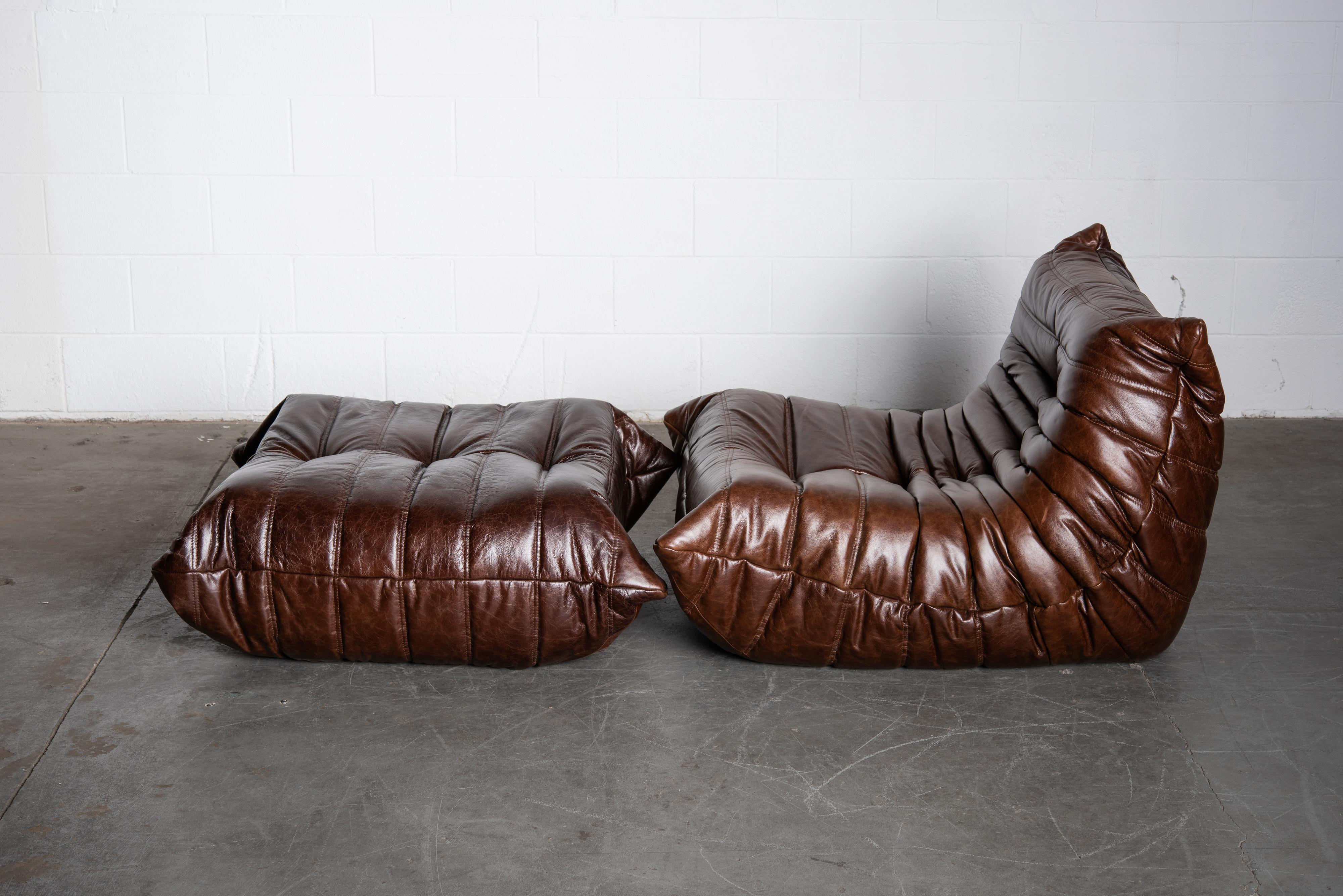Late 20th Century 'Togo' Lounge Chair and Ottoman by Michel Ducaroy for Ligne Roset, Signed